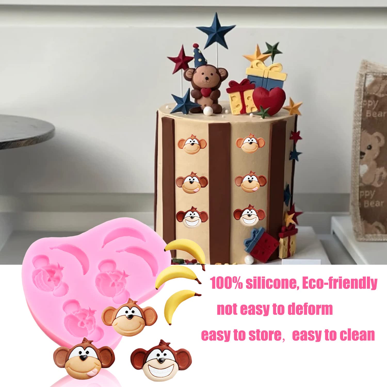 Lkdquthm Monkey Banana Silicone Molds Bear Fondant Molds For Cake Decorating Cupcake Topper Candy Chocolate Gum Paste Polymer Cl