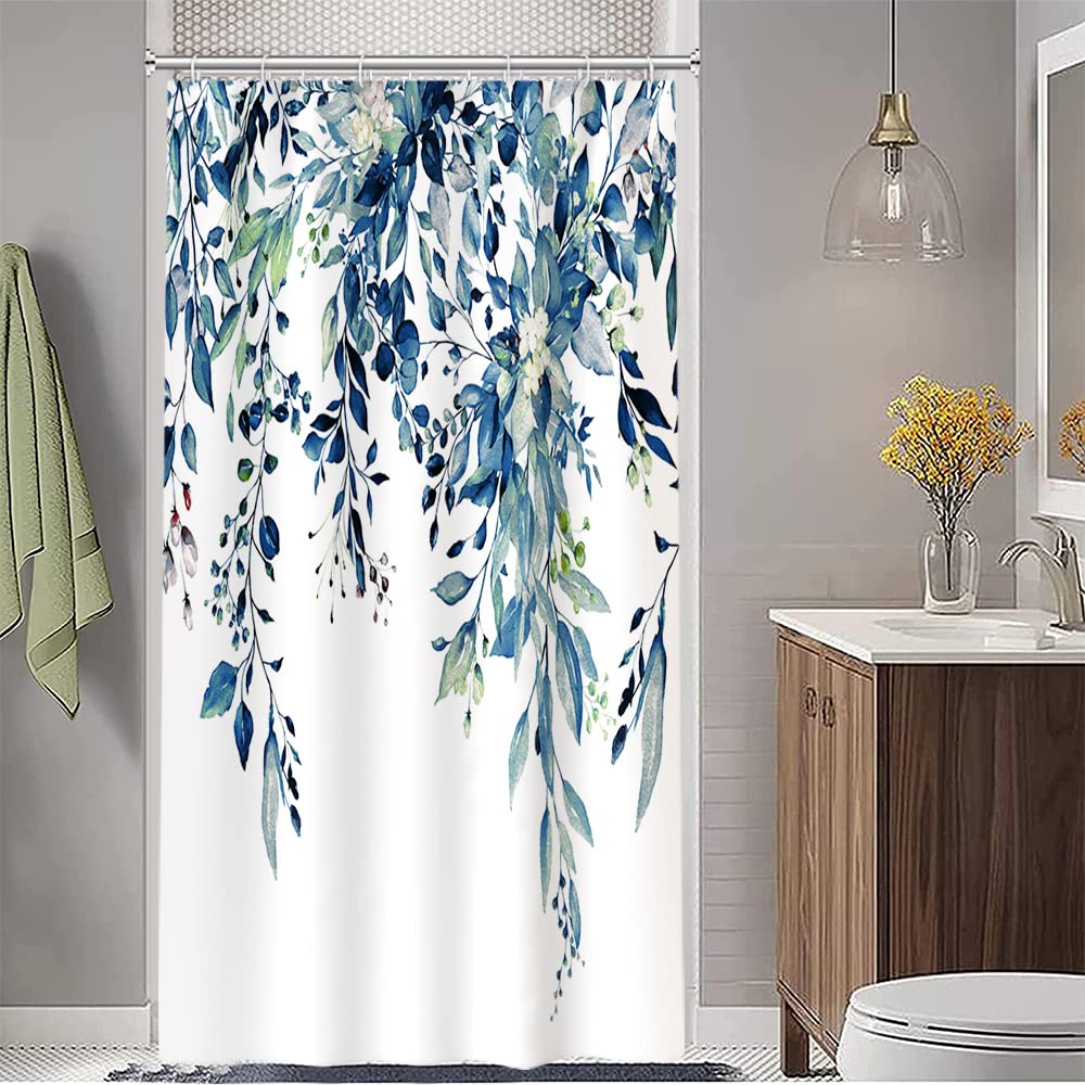 Ruelvth Small Stall Shower Curtain, Blue Eucalyptus Shower Curtain For Bathroom Waterproof Fabric Spring Rv Shower Curtain Set W
