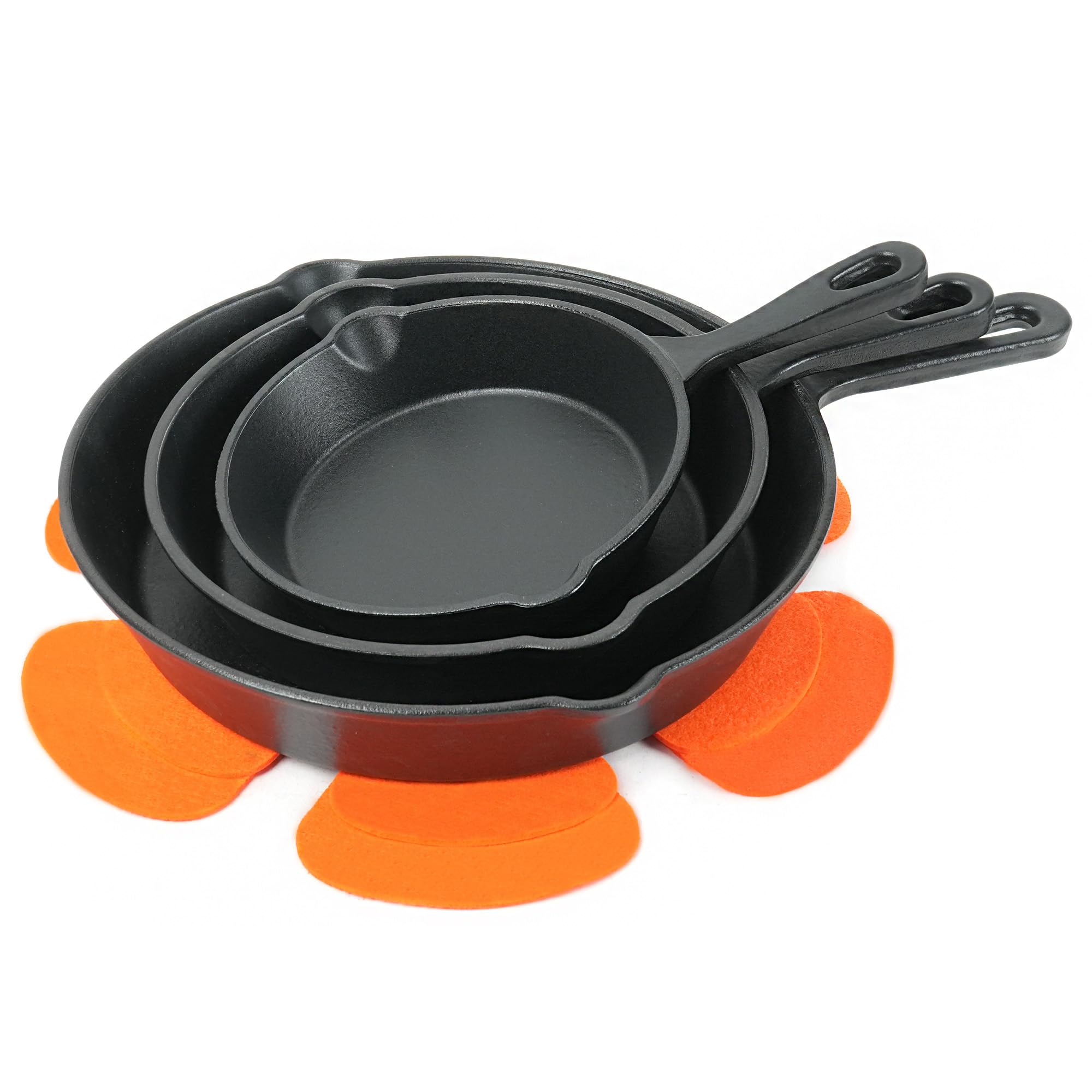 HAWOK Cast Iron Skillet Set, 6 Inch, 8 Inch & 10 Inch PreSeasoned Frying Pans with 2 Pan Protectors, 5Piece Set