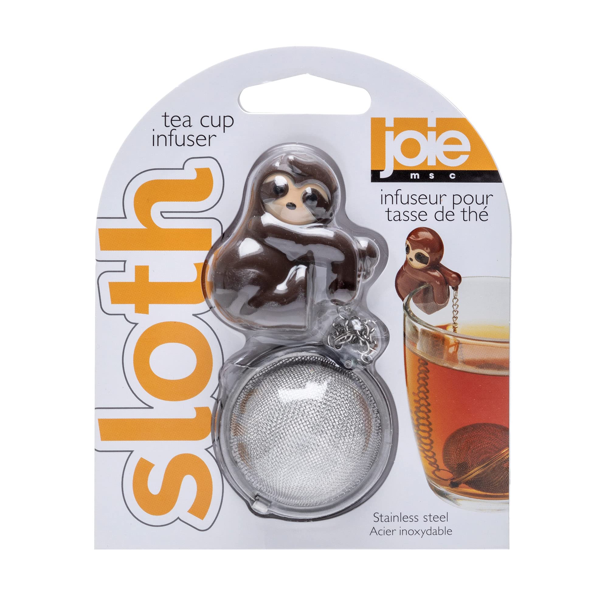 Joie Sloth Loose Tea Leaf Tea Strainer And Herbal Infuser, Stainless Steel, Assorted Grey And Brown