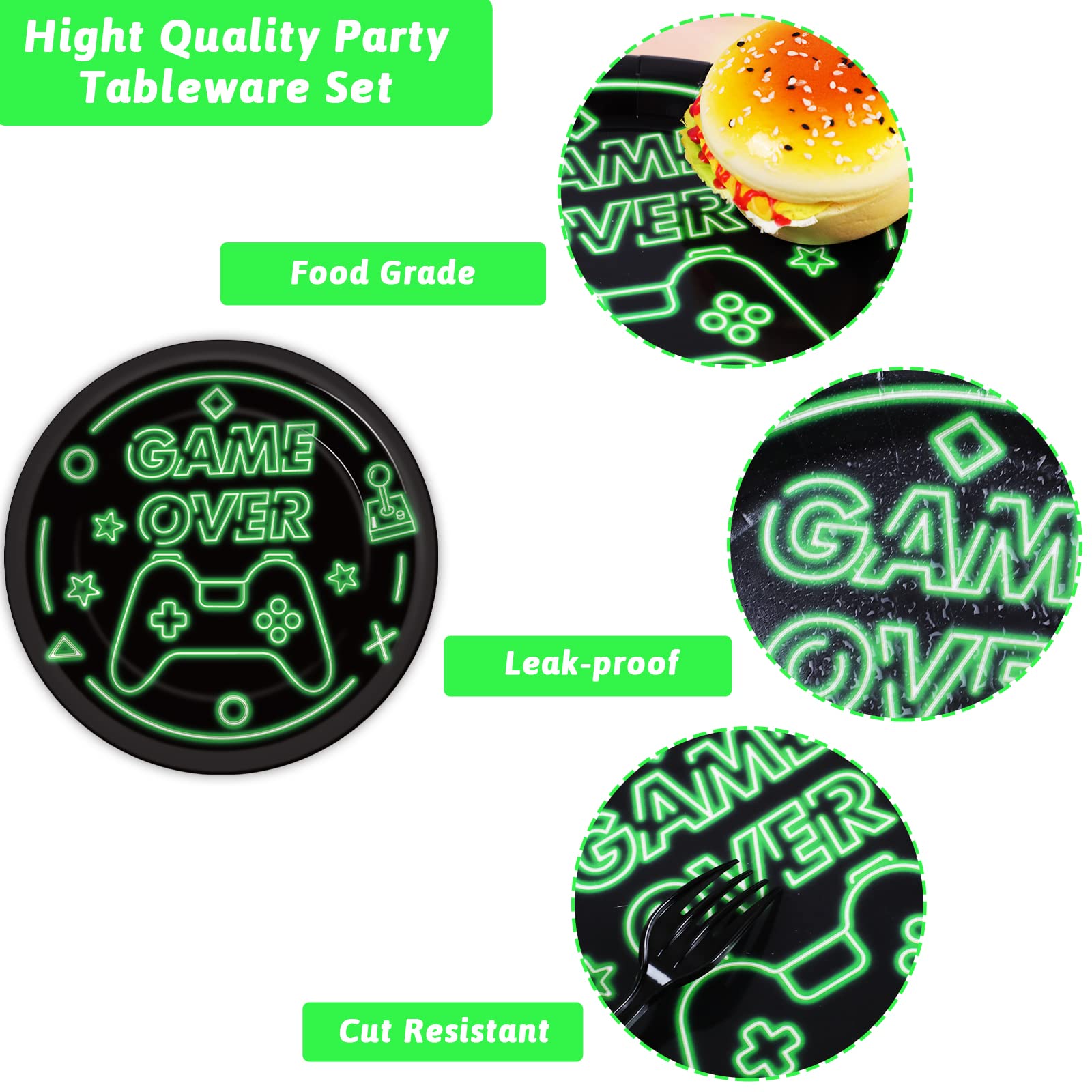 Video Game Party Supplies Gamer Gaming Party Paper Plates Napkins For Boys Kids Birthday Party Decorations, Video Game Tableware