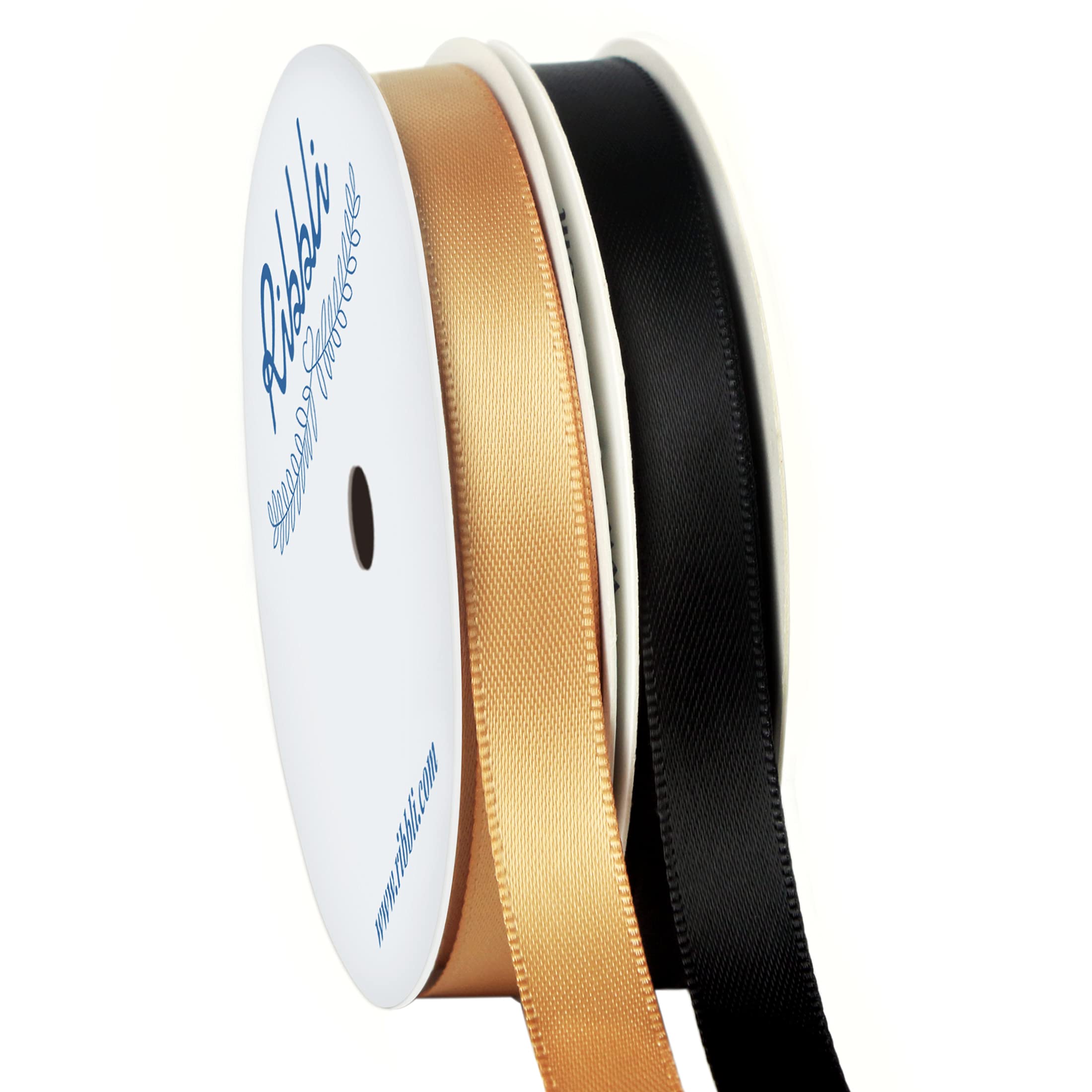 Ribbli 2 Rolls Satin Old Gold  Black Craft Ribbon,Total 20 Yards,( Old Gold 38-Inch X 10-Yard, Black 38-Inch X 10-Yard )