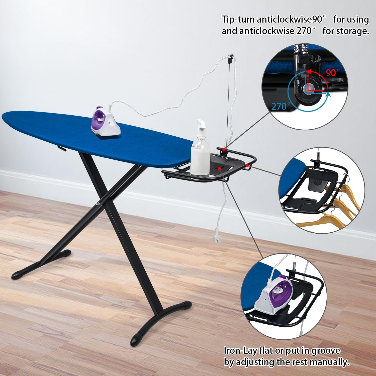 Duwee 18''x48'' Deluxe Ironing Board with Retractable Iron Rest Extra Wide Ironing Board Thicken Steel Top Board with Sleeve Board Adjustable Height T-Leg Foldable