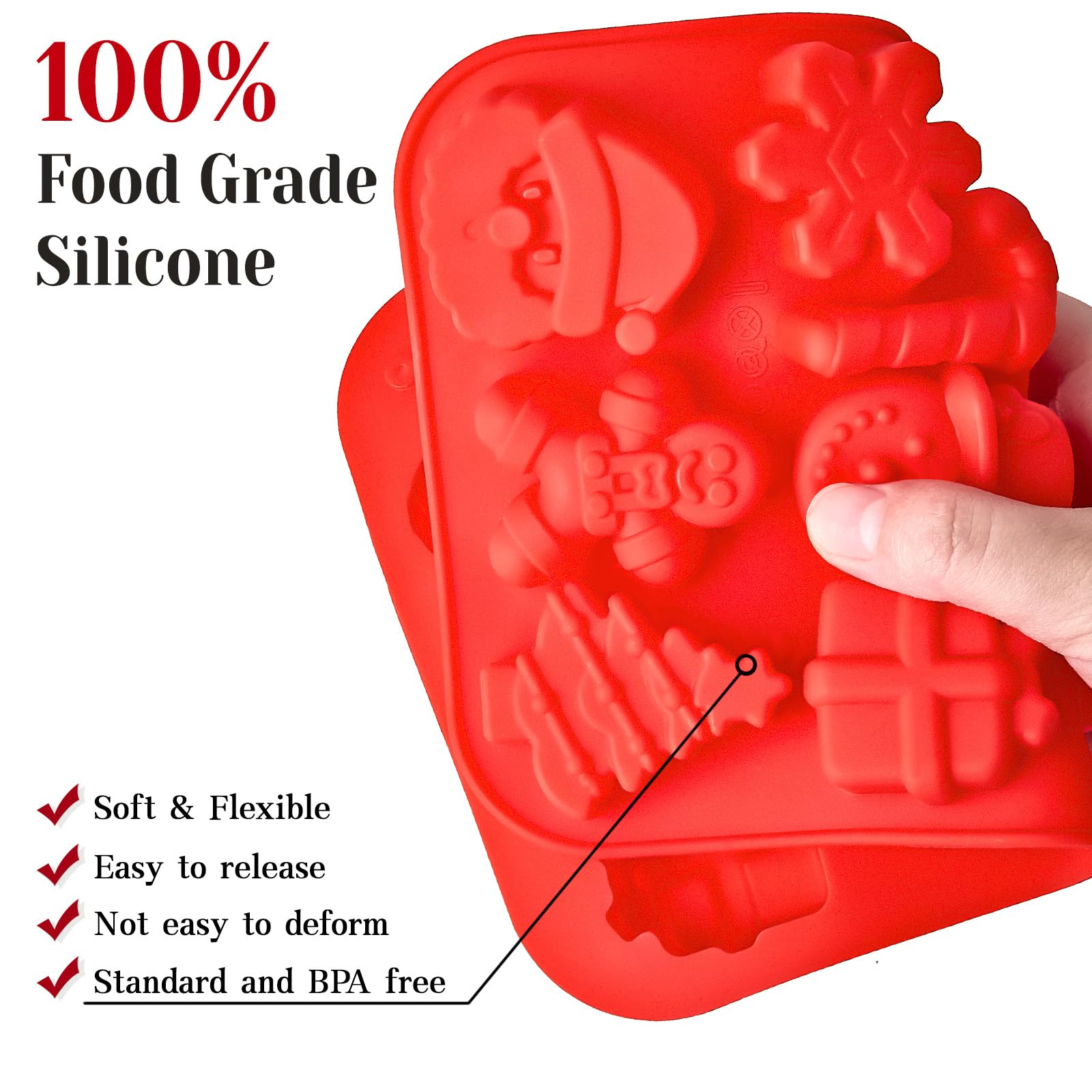 CLUEWR Christmas Chocolate Molds, 2PCS Silicone Candy Molds Santa Clause Christmas Tree Snowman Gingerbread Man Baking Molds for