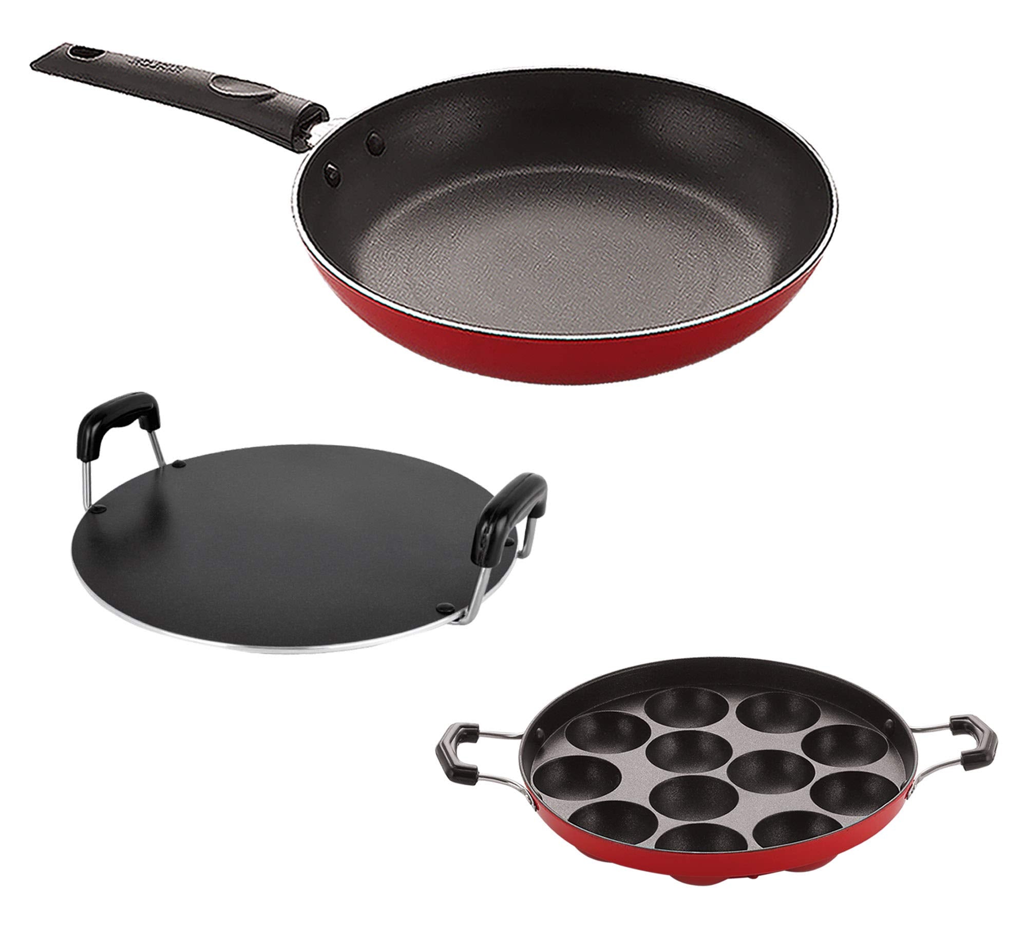Nirlon 3 Layer Aluminium NonStick Coated Chemical Free Healthy Kitchenware Utensil Gift Item Set Of3 Pieces (2.6Mm_Appampatra_R