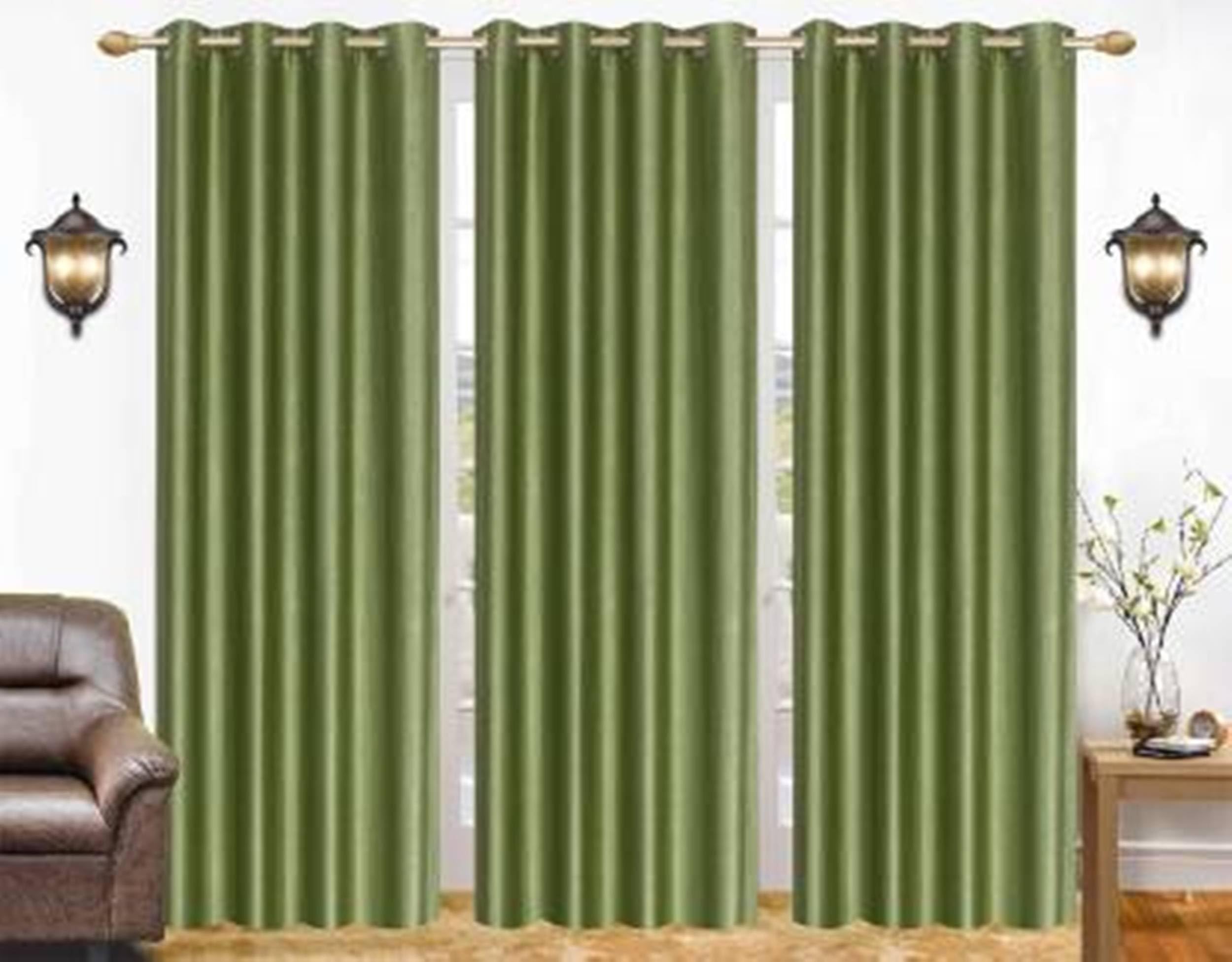 Galaxy Home Decor Solid Plain Curtains for Long Door 10 Feet, Pack of 3, Green