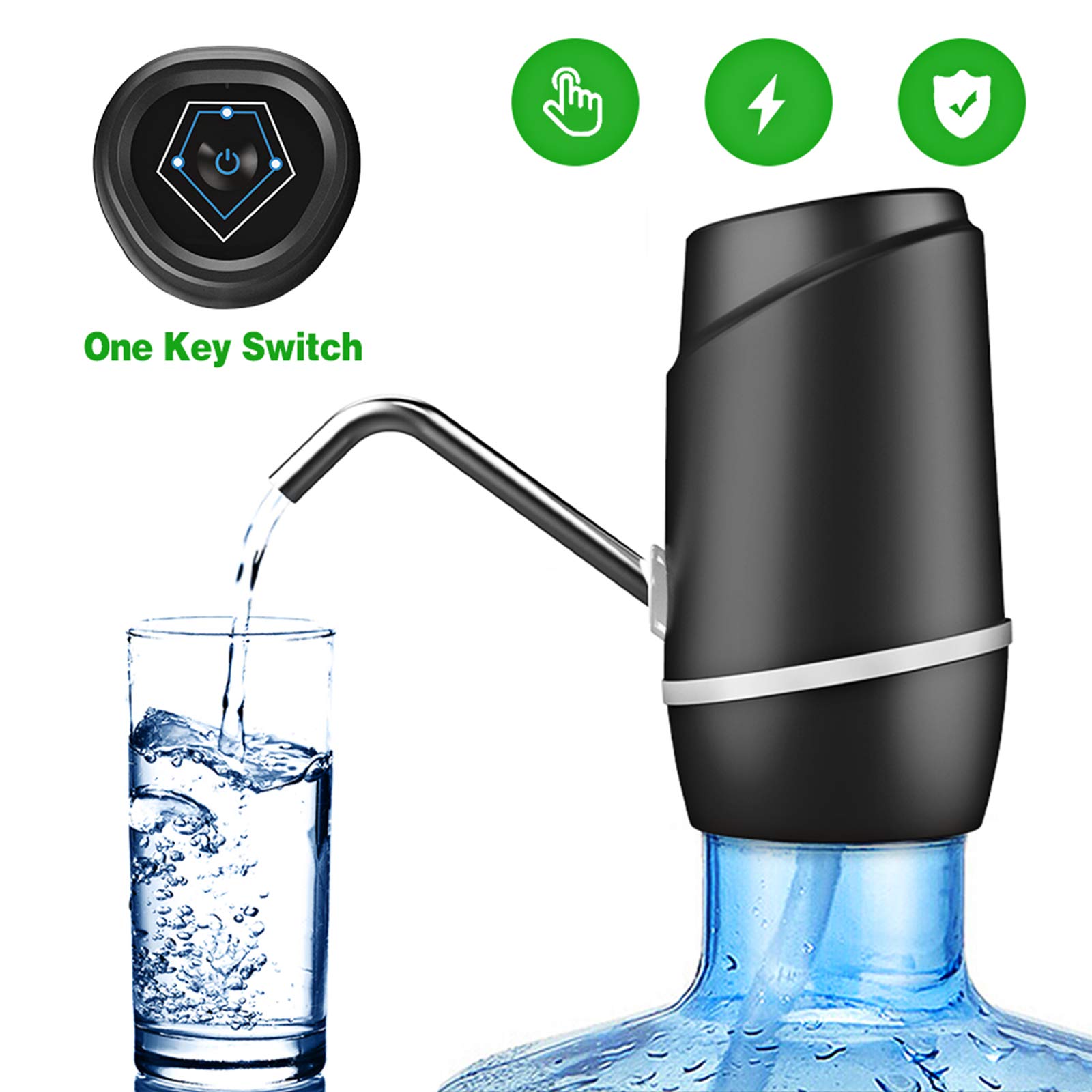 5 Gallon Electric Drinking Portable Water Dispenser  Universal USB Charging Water Bottle Pump For 2-5 Gallon With 2 Silicone