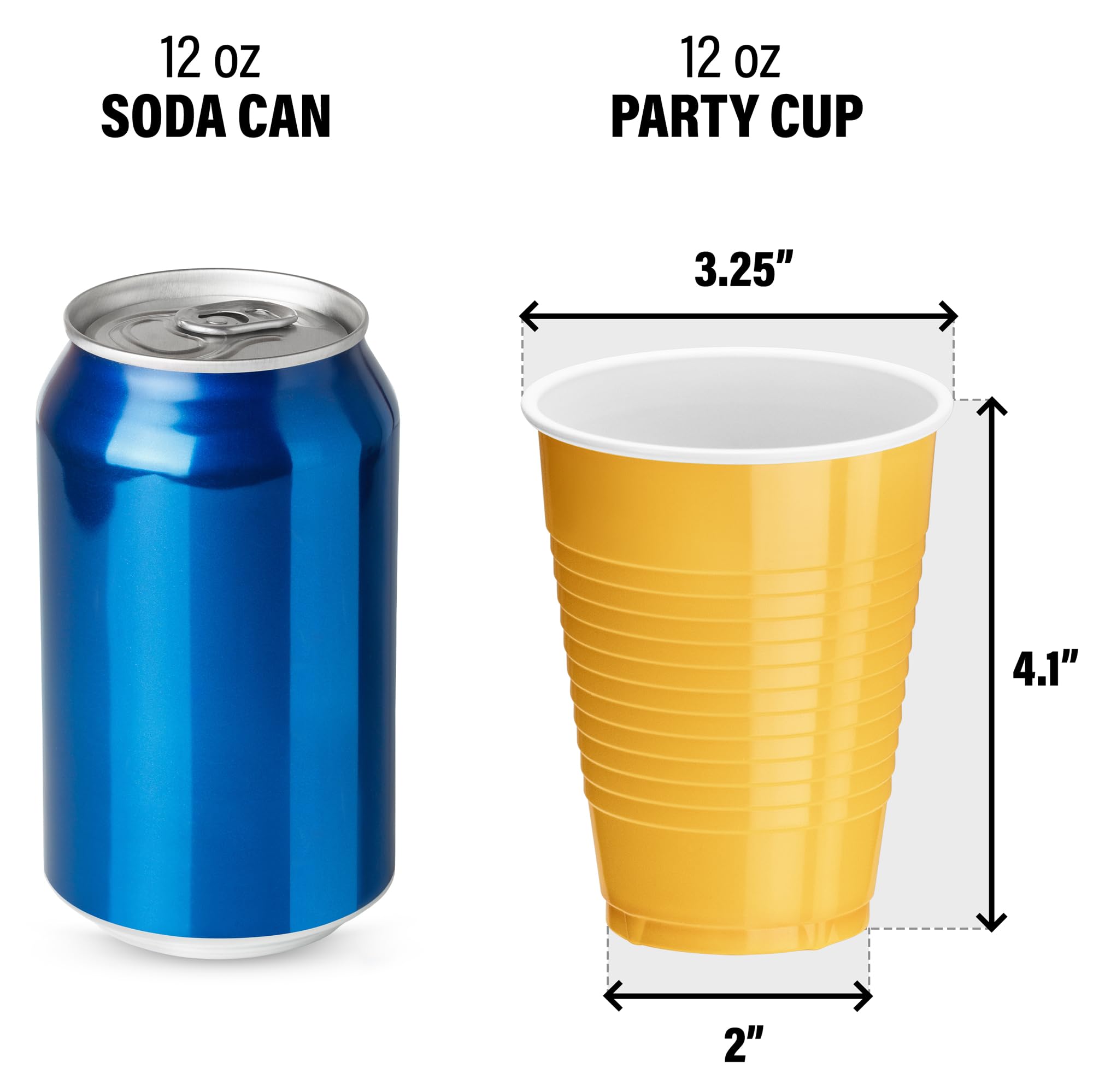 Decorrack Yellow Plastic Cups, 12 Oz Disposable Cups, Reusable Party Supplies (120 Count)