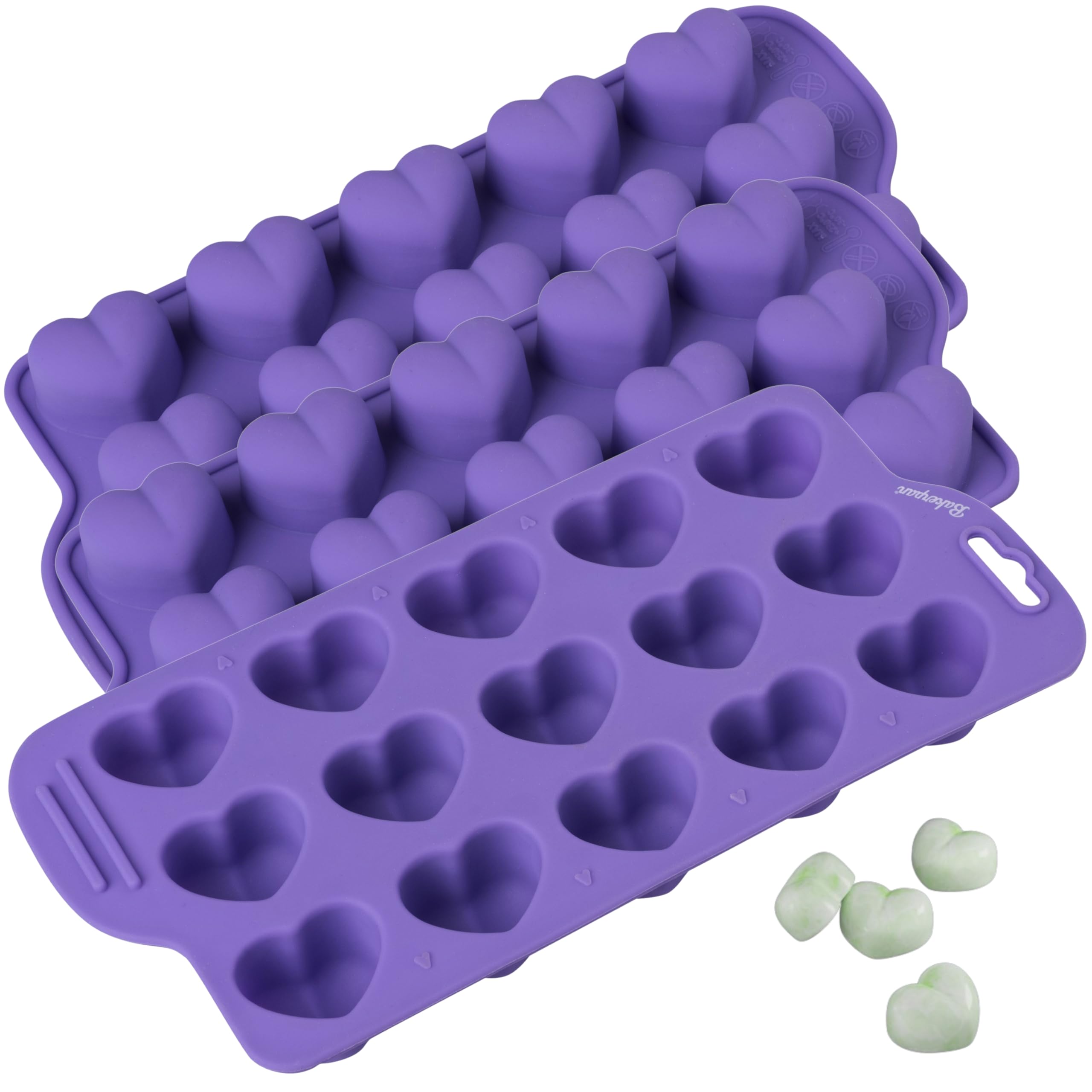 Bakerpan Silicone Chocolate Heart Mold, Heart Shaped Jelly And Ice Tray, Candy Mold, 15 Cavities - Set Of 3