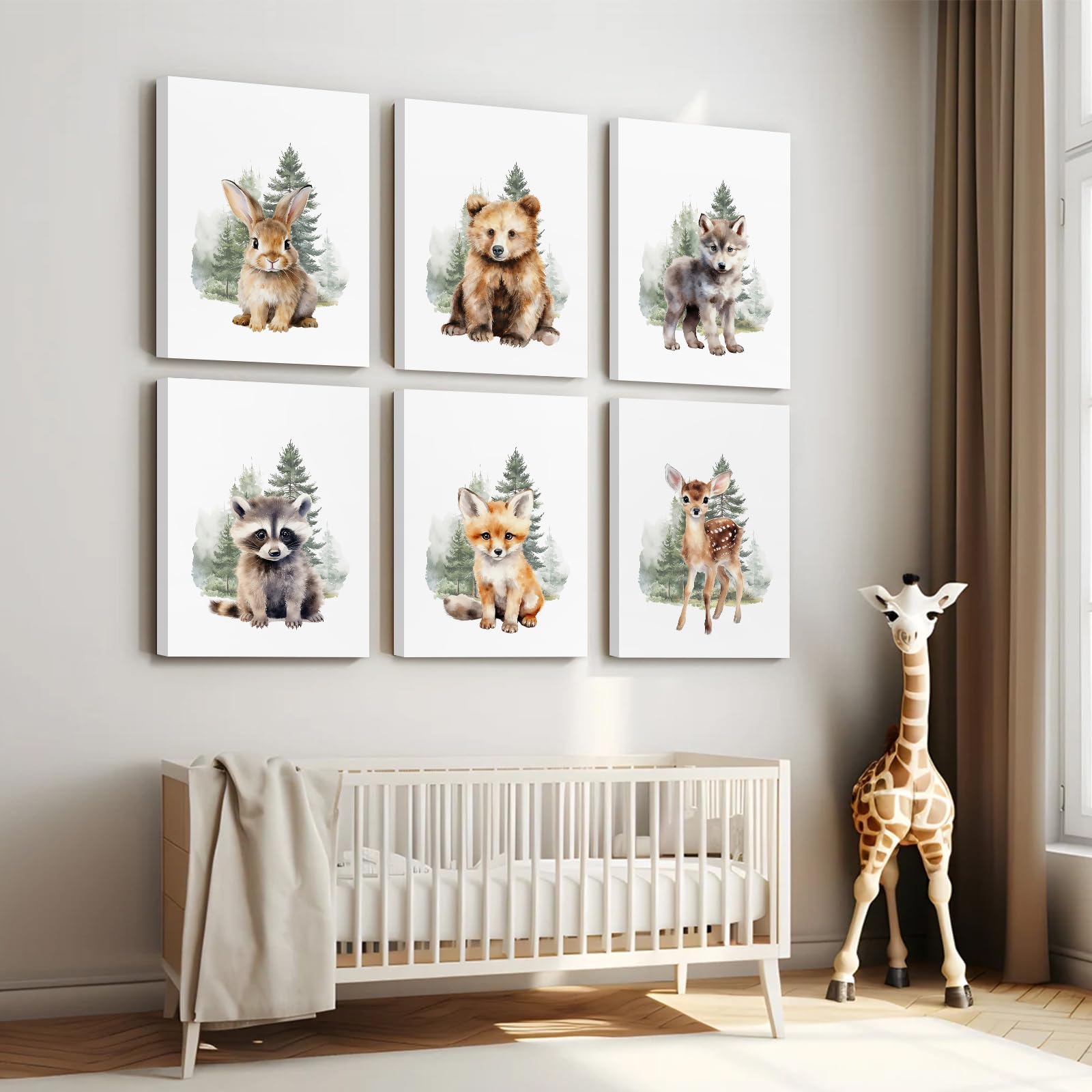 Joocrise Woodland Animal Nursery Wall Art Decor Set Of 6 Baby Boys Room Wall Art Forest Animal Canvas Wall Decor Kids Art Prints