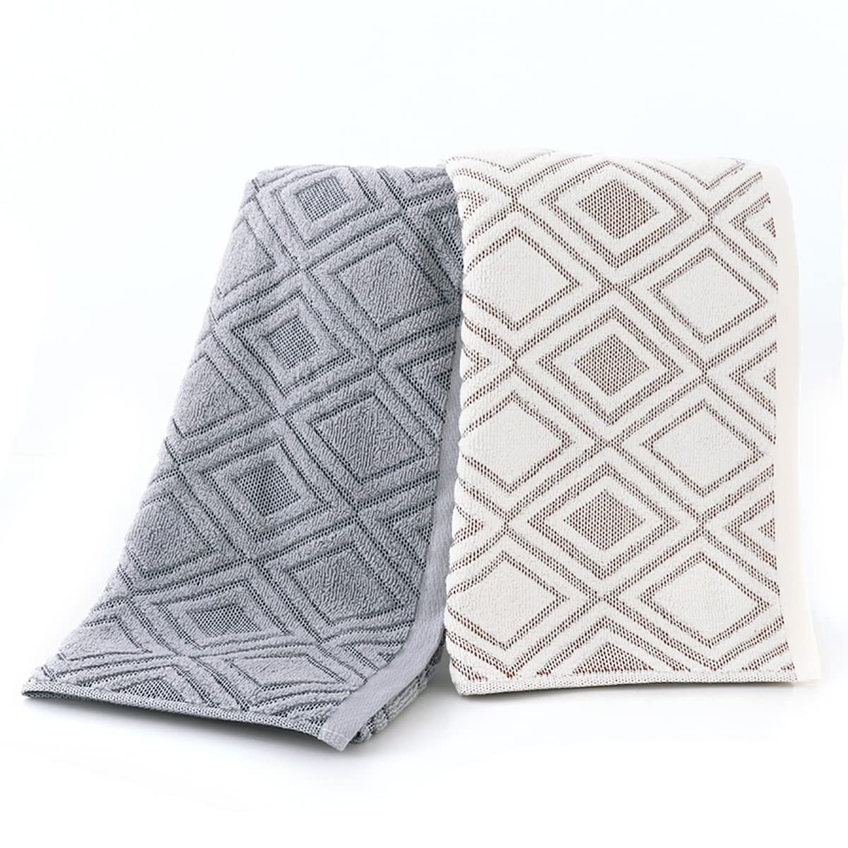 Pidada Bath Towel Diamond Pattern 100% Cotton Absorbent Soft Decorative Towel For Bathroom 27.6 X 55 Inch (Gray)