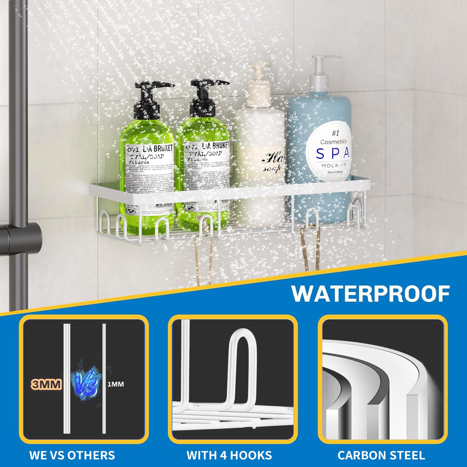 Dtuqyx Shower Caddy 9 Pack,Adhesive Organizer For Bathroom Decor Accessories & Kitchen Storage,No Drilling,Large Capacity,Rustpr