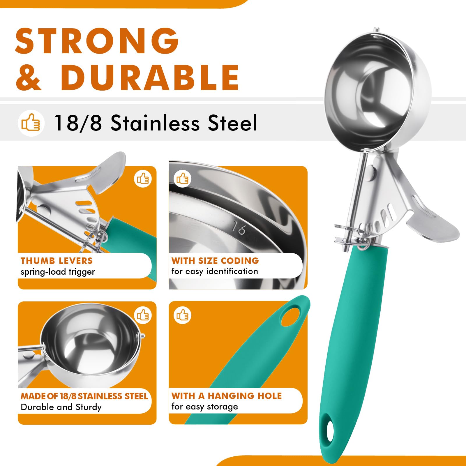 Junadael J Portion Scoop, 2.75 Oz Disher Scoop, 16 Cookie Scoop, 5.5 Tbsp Cookie Dough Scoop, Green Handle, For Portion Control,