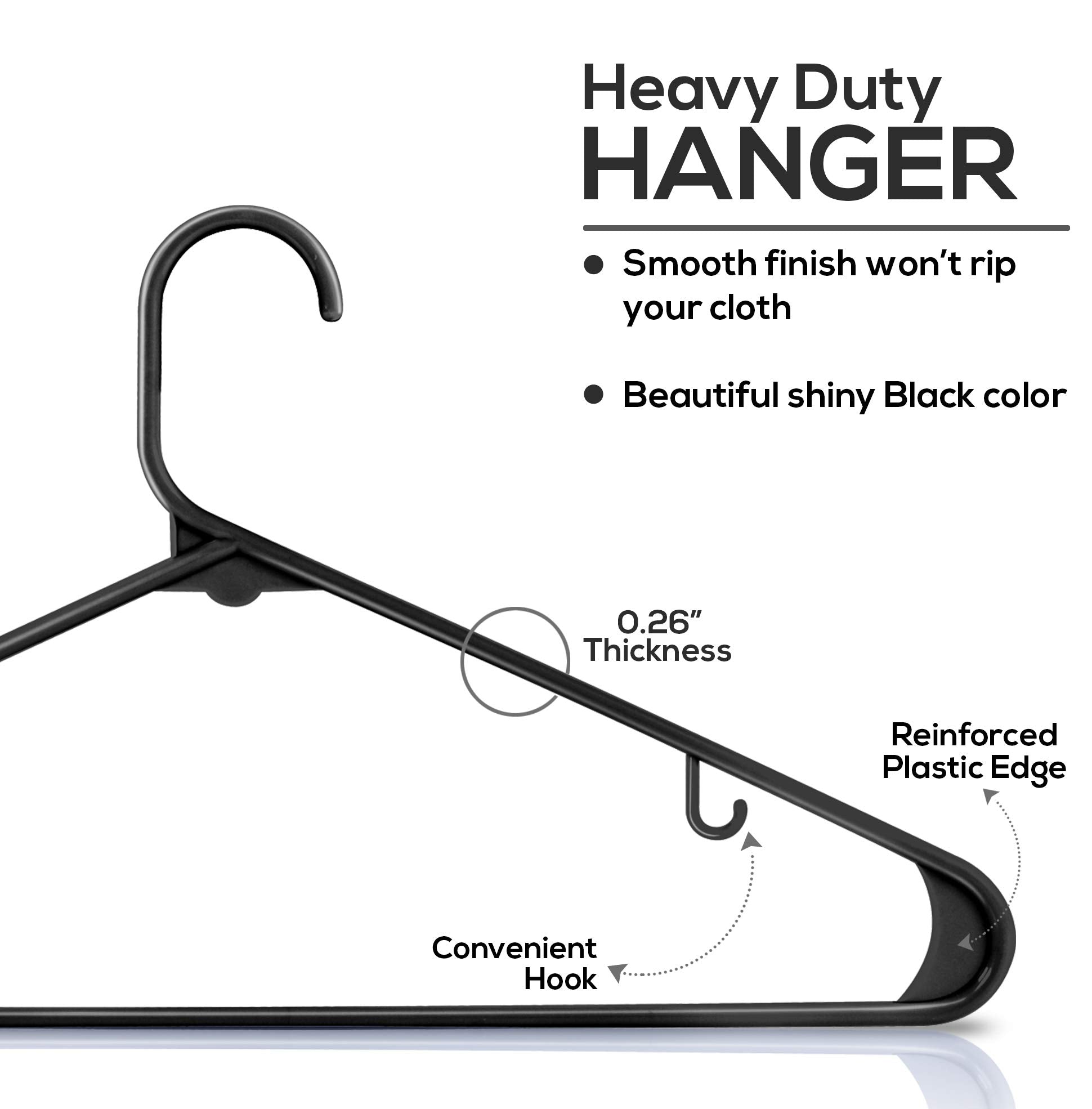 Utopia Home Plastic Slim And Sleek Clothes Hangers Pack Of 200, Black, Cordless