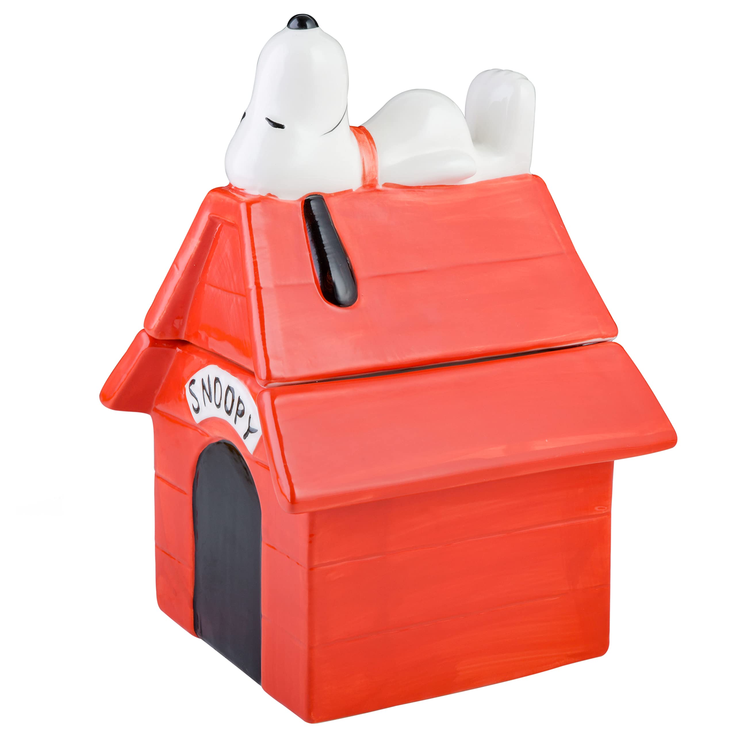 Peanuts Classic Snoopy Doghouse Cookie Jar, 11.2-Inch Ceramic Jar With Lid, Vintage Cartoon Collectible Kitchen Storage Containe