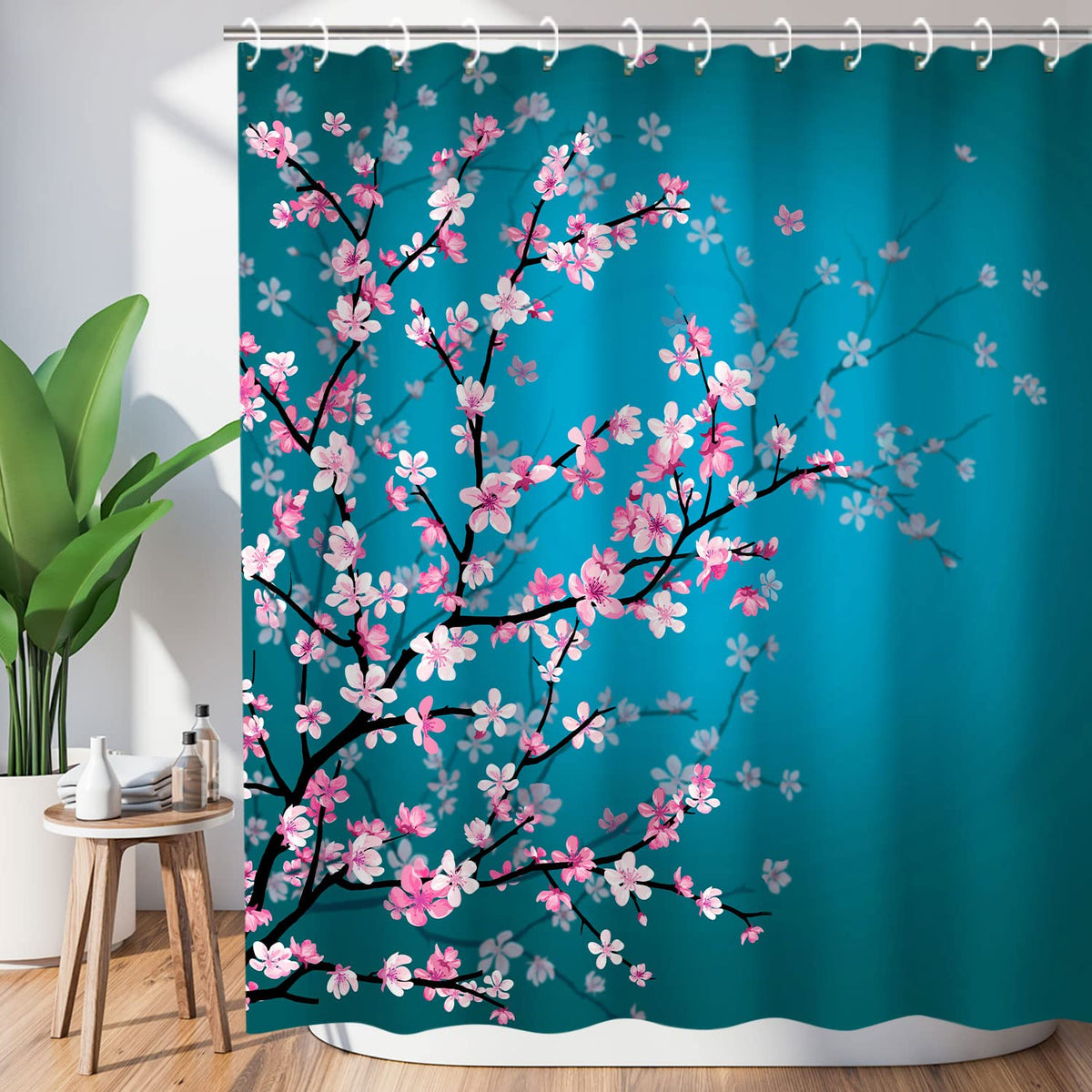 Livilan Cherry Blossom Shower Curtain Japanese Shower Curtain Floral Sakura Plum Blossom Flower Shower Curtains With 12 Hooks Te