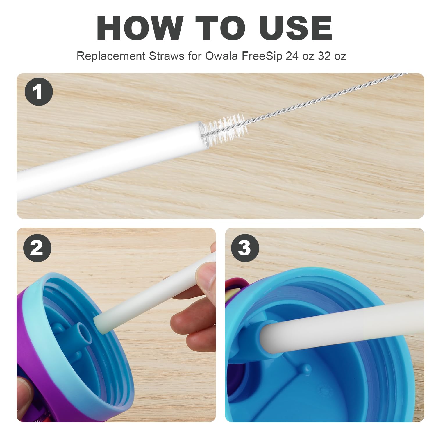 2Pcs Replacement Stopper Compatible With Owala Freesip 24Oz 32Oz, With 4Pcs Straws & 1Pcs Straw Cleaning Brush, Water Bottle Top