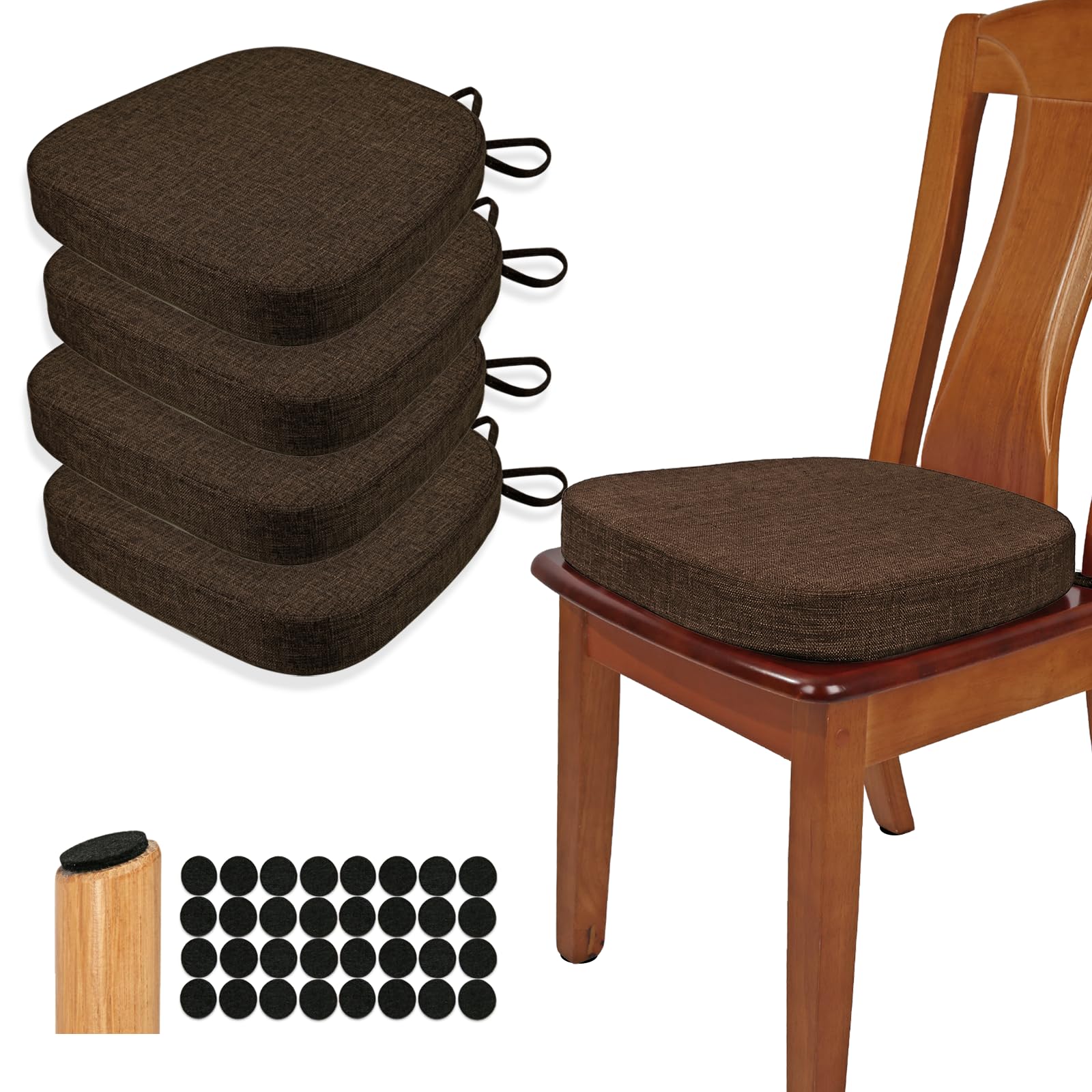 BUYUE Thickened 2.5 Dining Chair Cushions Set of 4, U-Shape High Density Foam Comfortable Chair Pads for Kitchen, Slip Resistant
