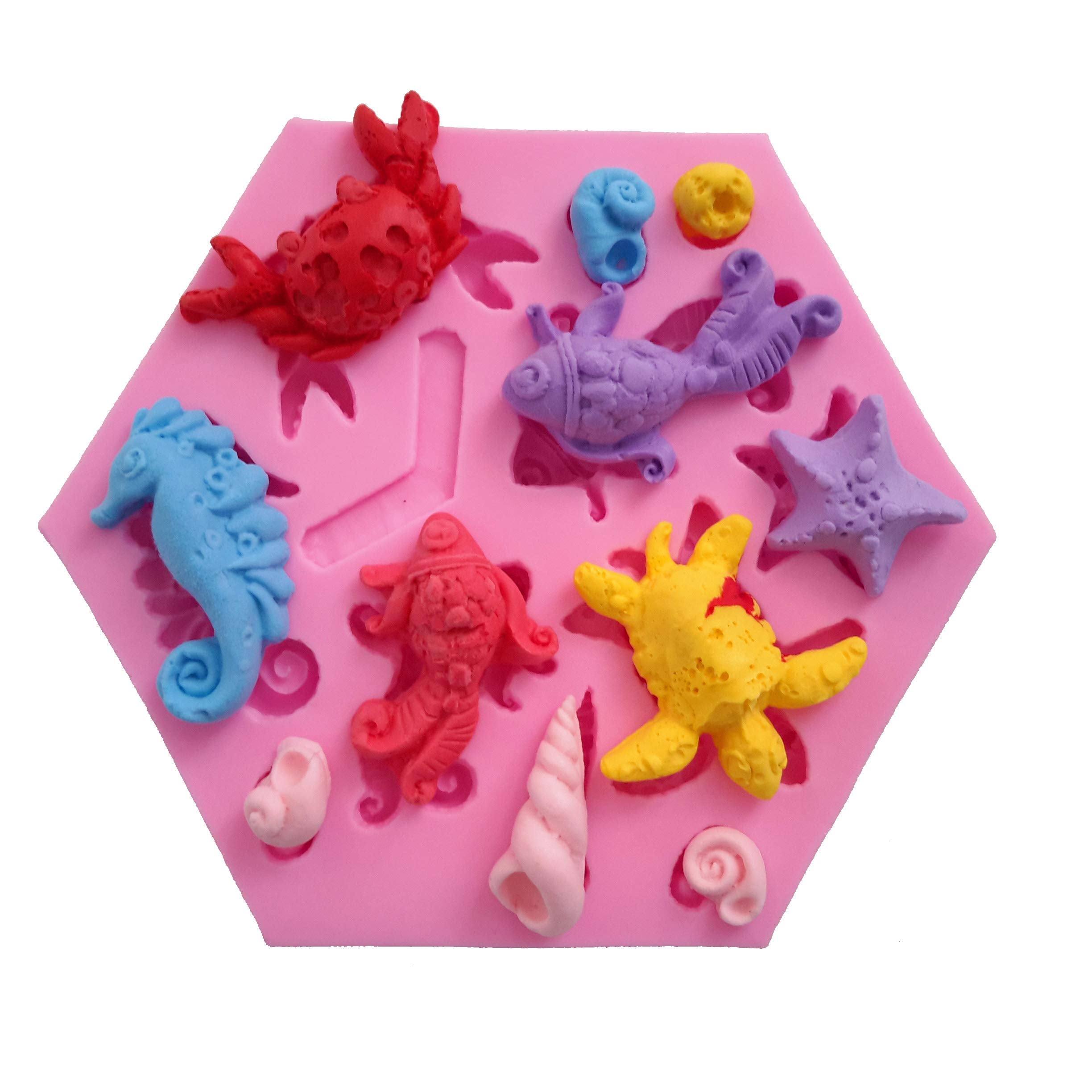 Moldfun Sea Series Seahorse Turtle Starfish Crab Conch Silicone Mold For Fondant Chocolate Candy Gum Paste Polymer Clay Resin Ki