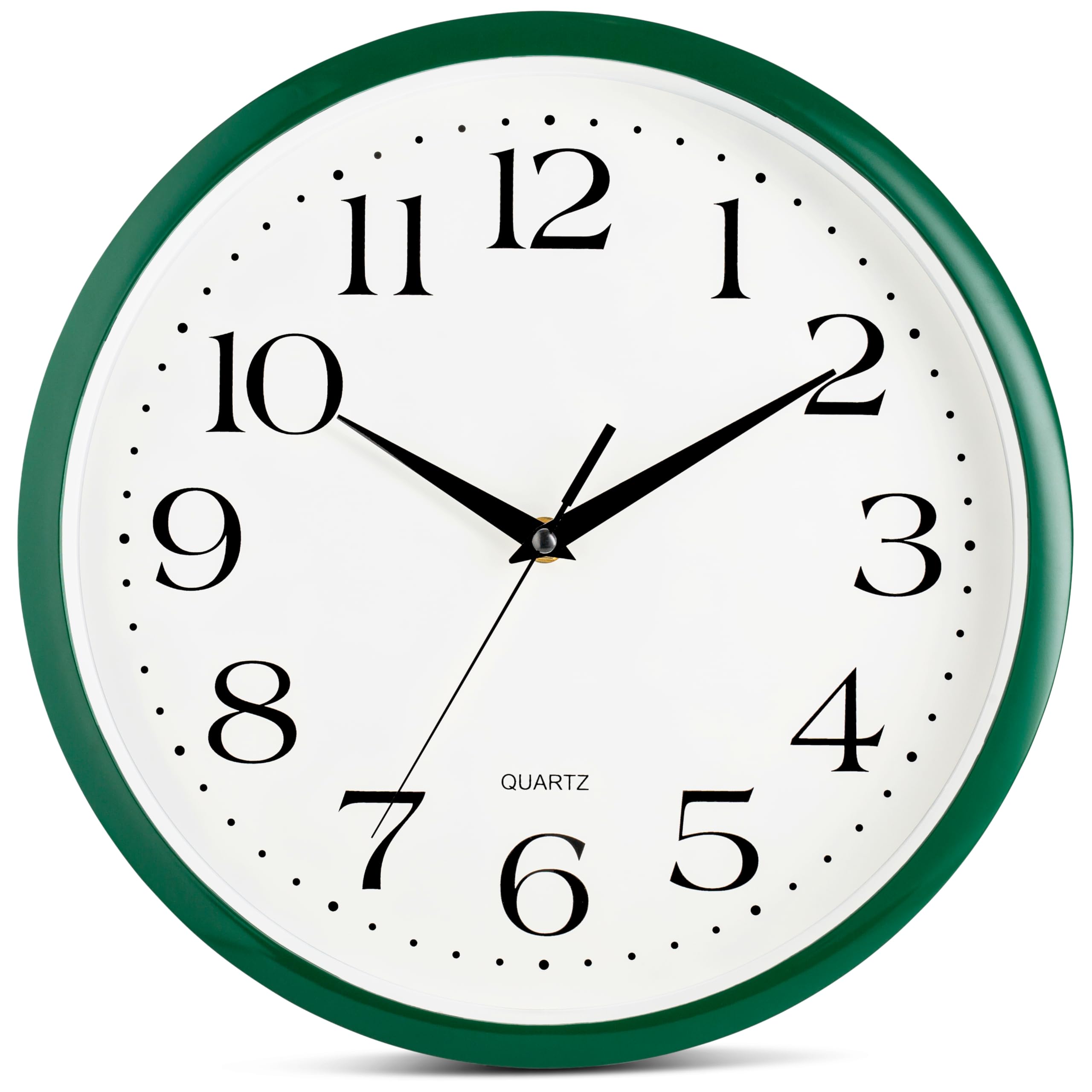 Bernhard Products Hunter Green Wall Clock Silent Non Ticking - 12 Inch Quality Quartz Battery Operated Round Easy to Read Home/K