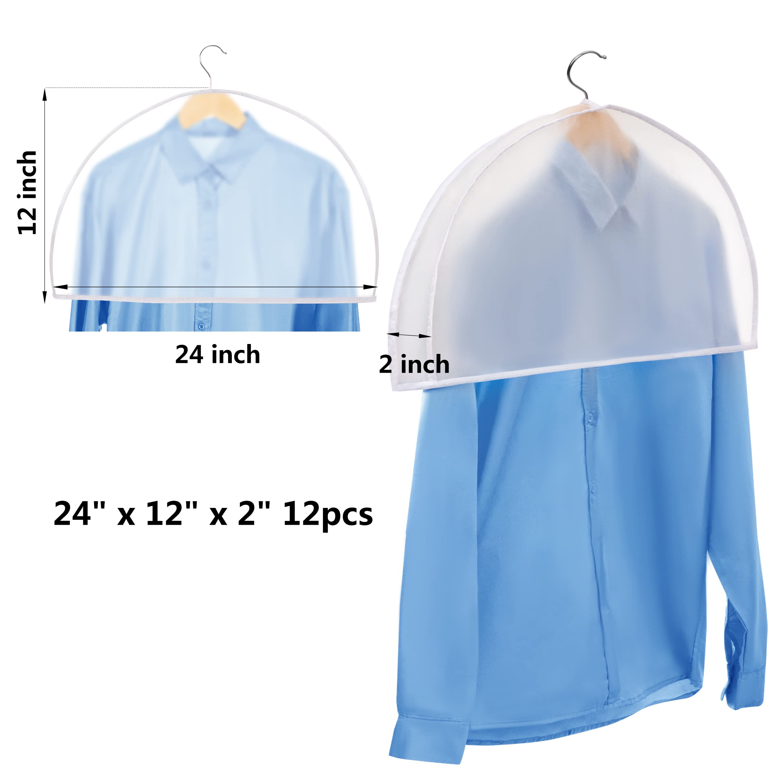 Shoulder Covers Plastic Hanger Covers for Clothes (Set of 12) Closet Clothes Protectors Breathable Clear Jacket Cover with 2 '' Gusset for Suit  Coat  Jackets  Blouses  Dress - 24 ' ' x12 '' x2 ' '/12 Pack