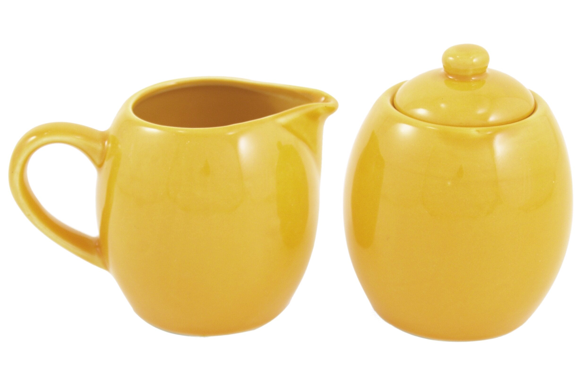 Yellow Ceramic Creamer and Sugar Service Set with Lid