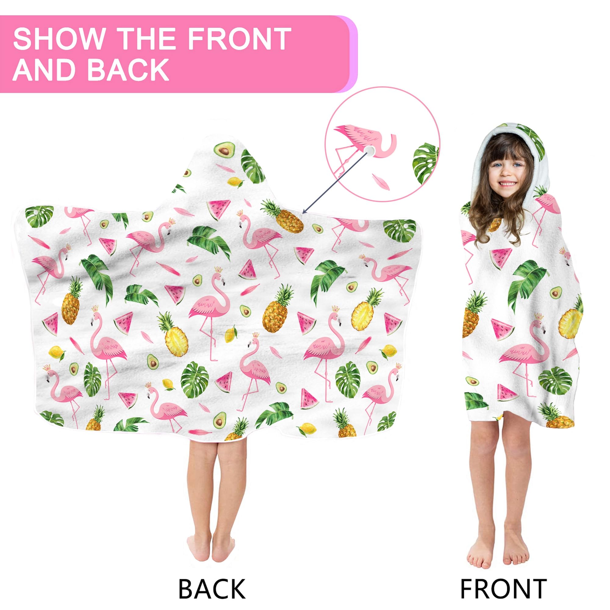 Bonsai Tree Summer Pink Flamingo Bright Hooded Beach Towel, Flamingo Lover Kids Poncho Towel for Boys Girls, Quick Dry 30  x50