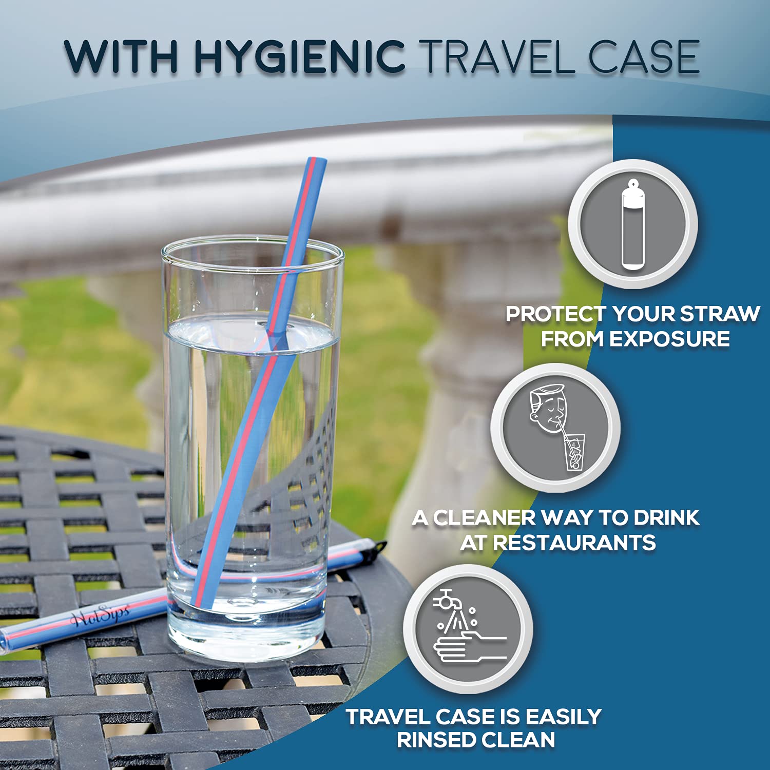 Hotsips Reusable Drinking Straws With Travel Case, Made In Usa, Tumblers & Cups 8-20 Oz - For Both Hot & Cold Beverages Water/Co