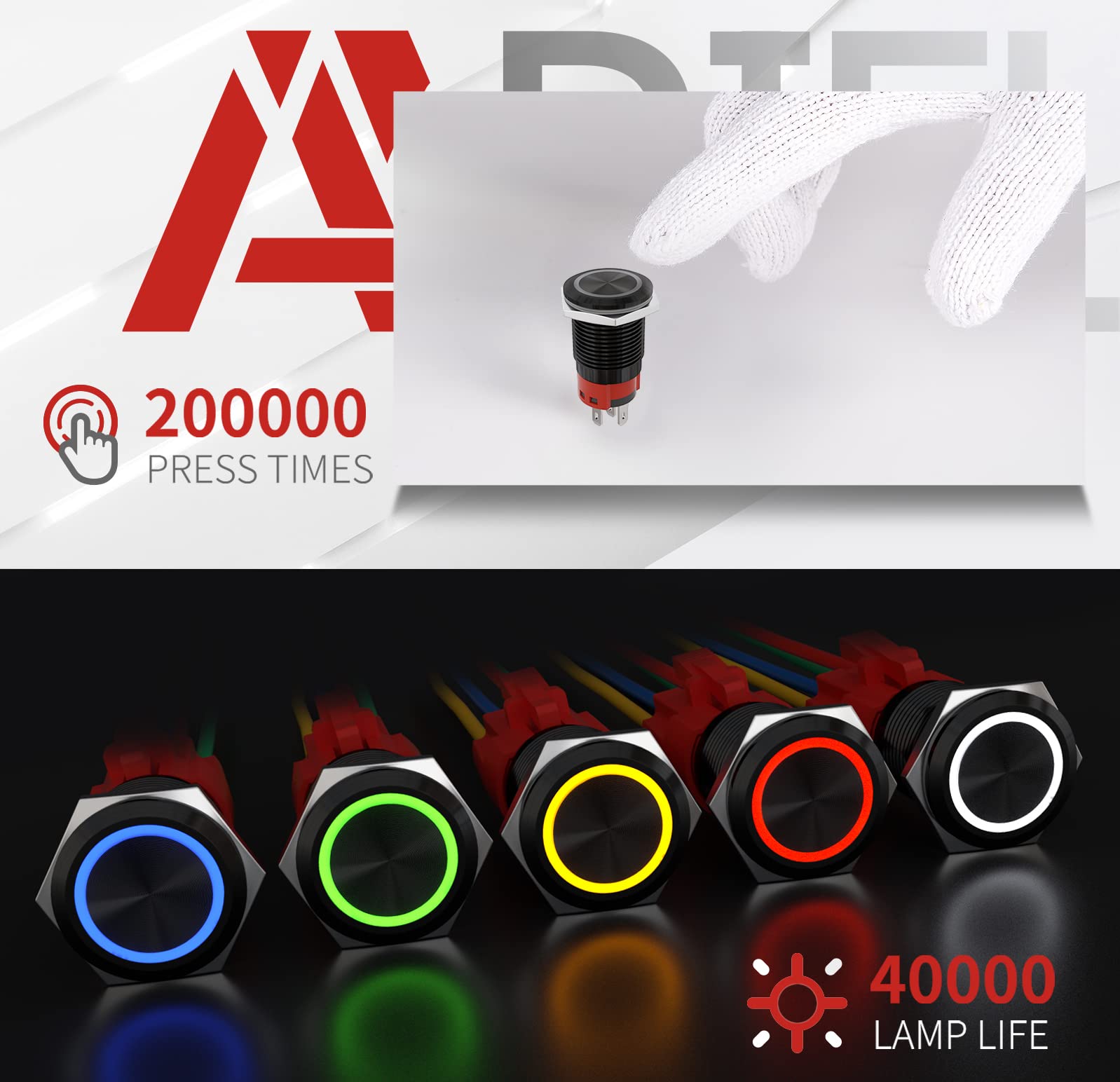 Apiele 16Mm Latching Push Button Switch 12V Dc On Off Black Shell With Led Angel Eye Head For 063 Mounting Hole With Wire Socket