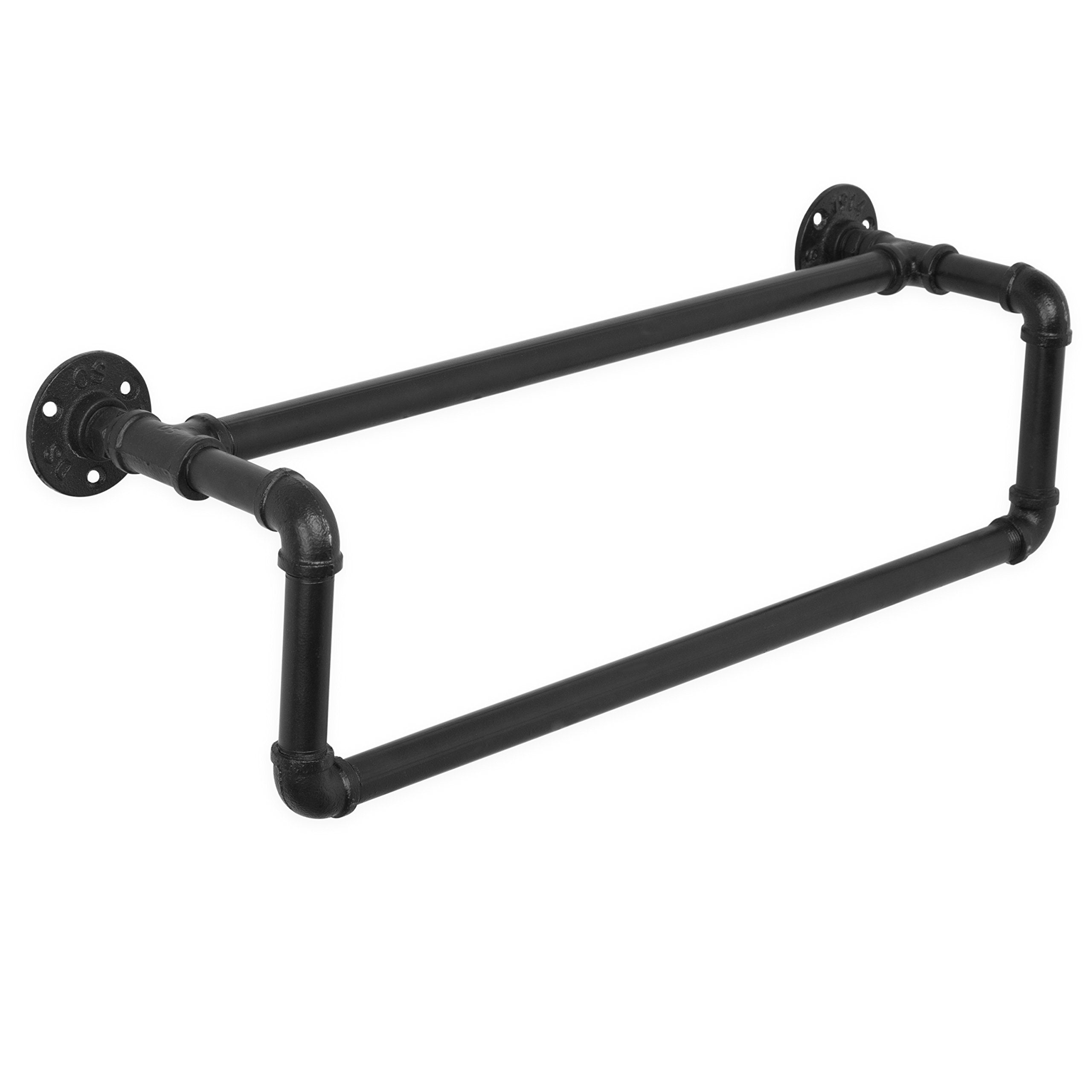 Mygift Industrial Metal Matte Black Towel Bar With Realistic Pipe Design, 2 Tier Wall Mount Bathroom Fixtures Bath Towel Rack