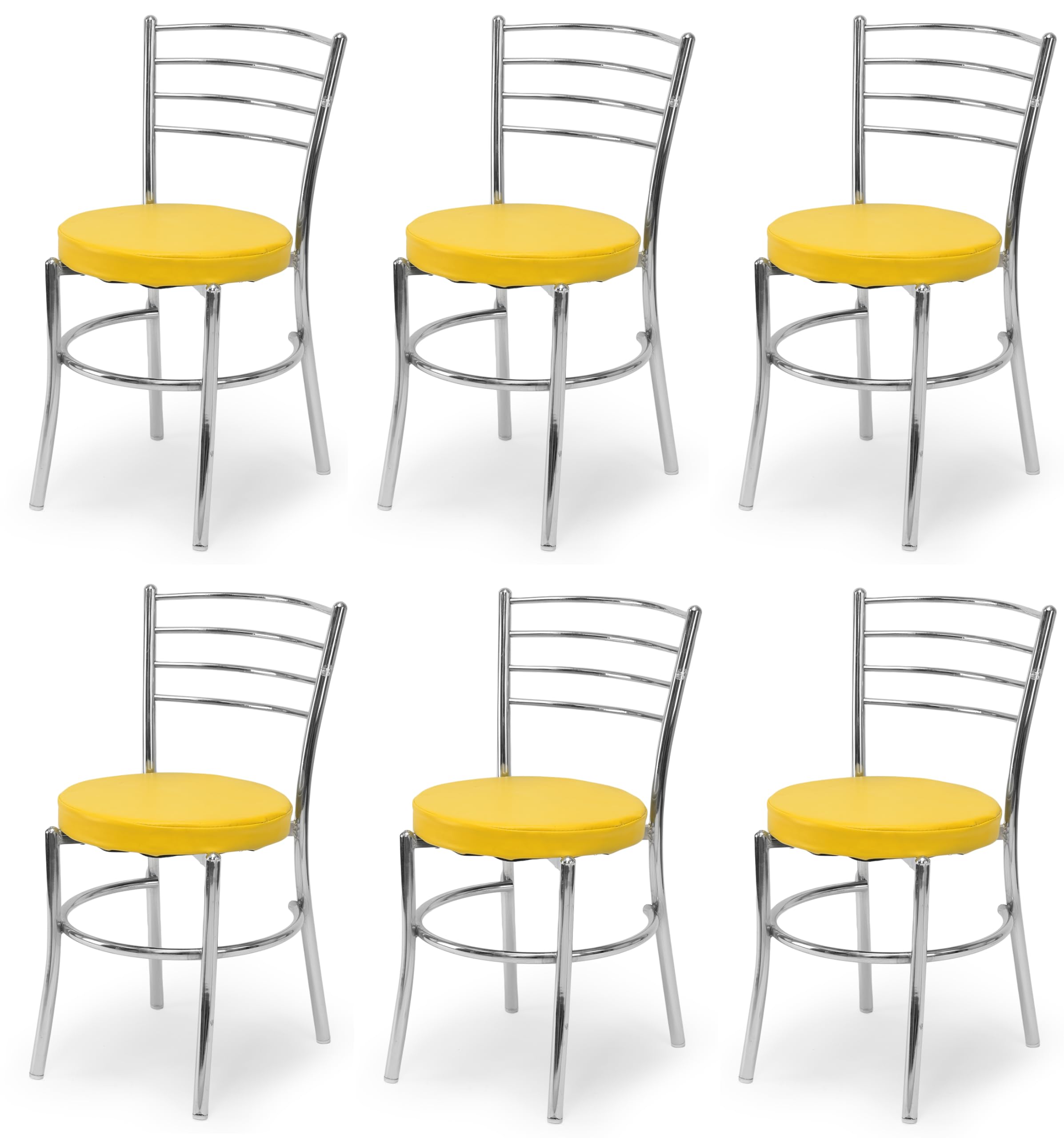 Goyalson Dining Ergonomic Dining Home Chair Hotel Restaurant Chair With Steel Chrome Polish And Leatherite Seat (6, Yellow, Stan