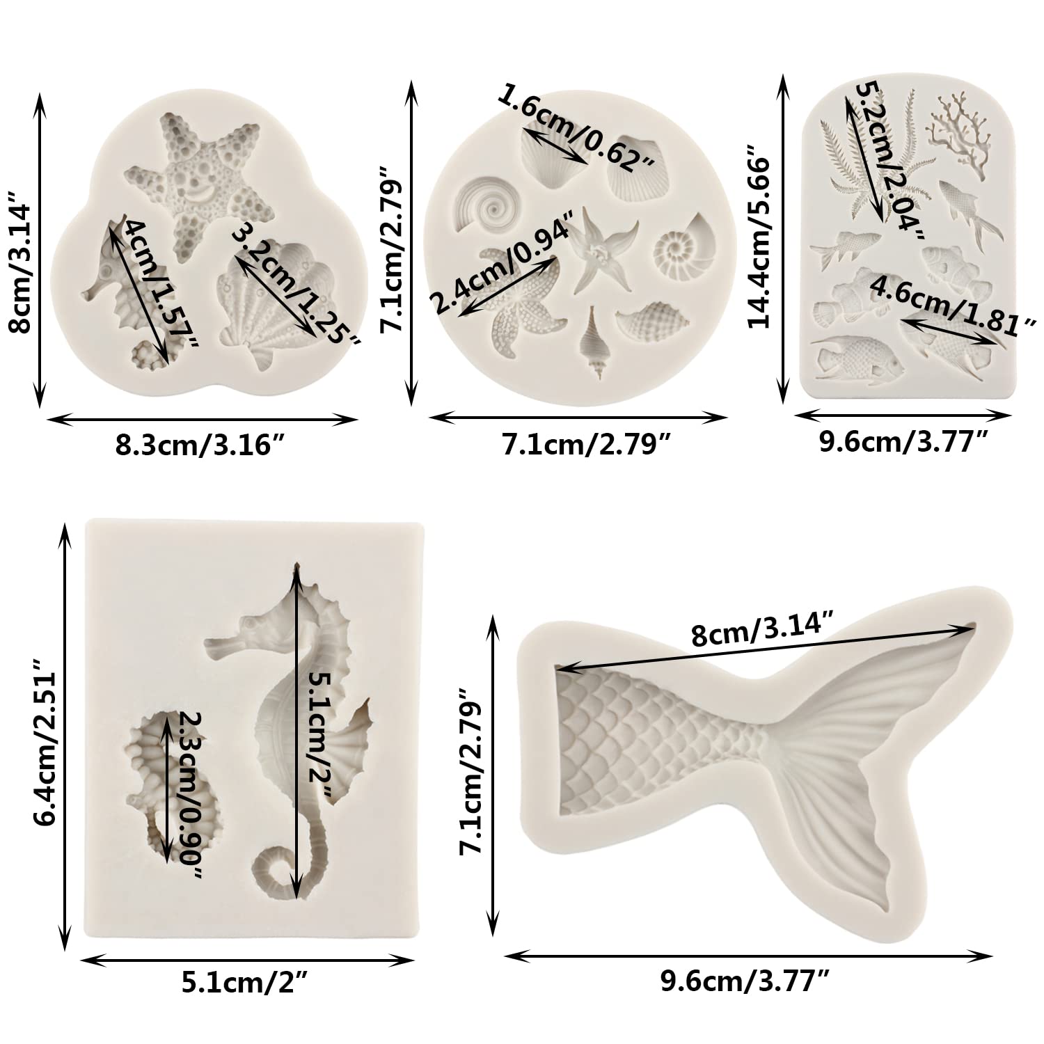 Sijiangmold Marine Theme Cake Fondant Molds Mermaid Tail Silicone Molds Seaweed Fish Seashell Coral Mold For Cake Decoration Cup