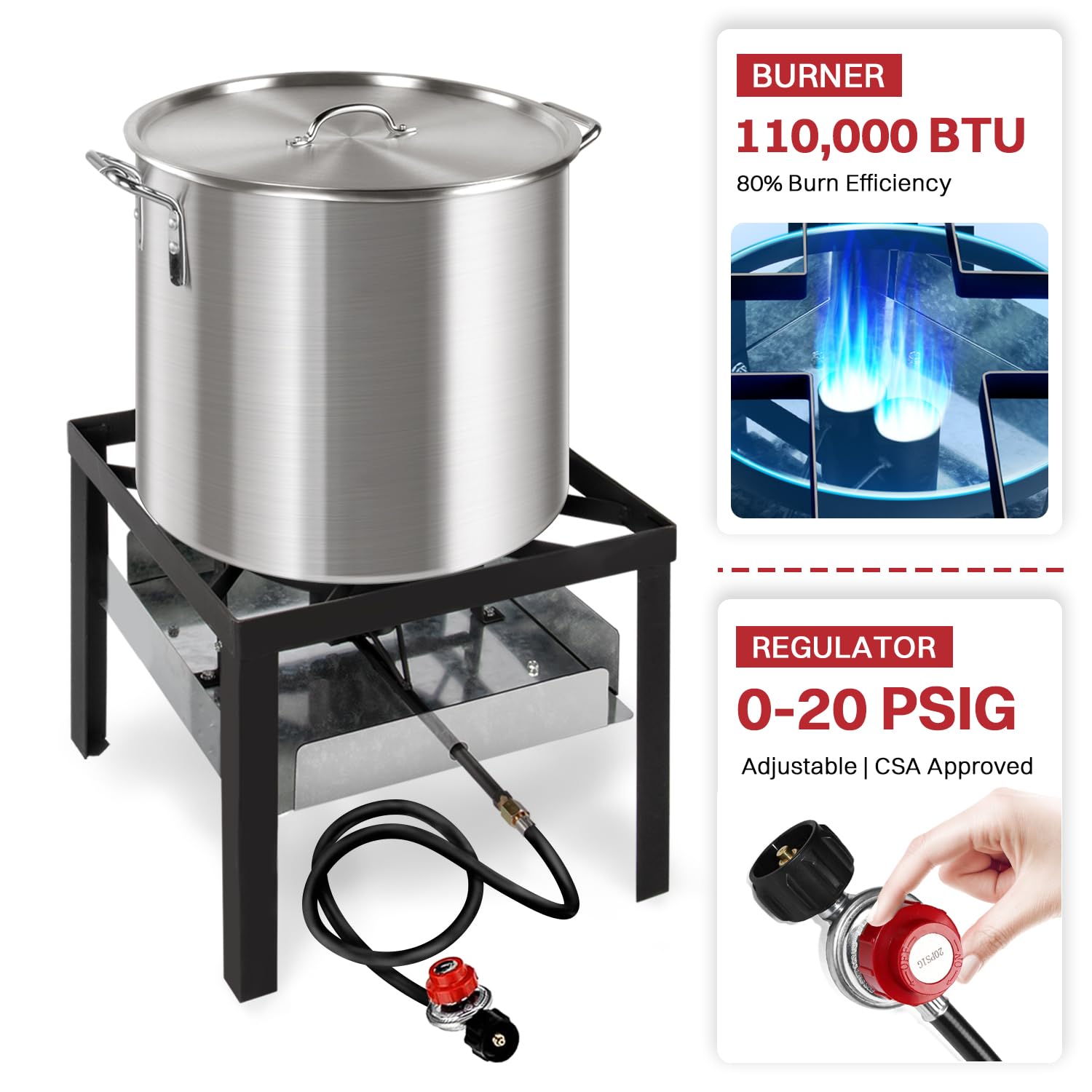 60Qt Crawfish Boiler | Seafood Boiling Kit | Dustproof Cover & 12'' Skimmer Included | 110,000Btu Propane Jet Burner | 0-20 Psi
