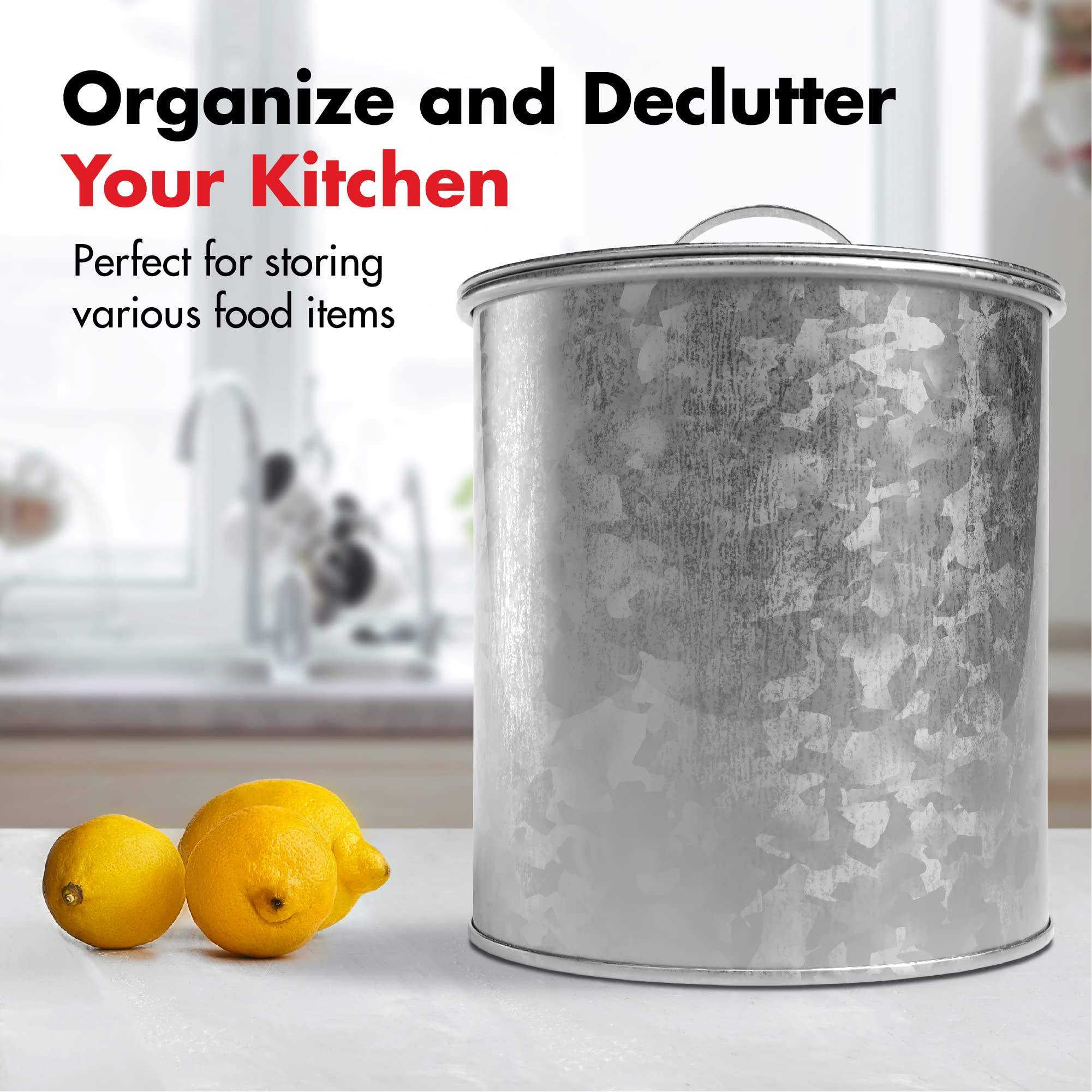 Amici Home Newport Galvanized Metal Canister | Dry Food Storage Container | Airtight Lid | 156 Ounce Capacity | Farmhouse D  Cor