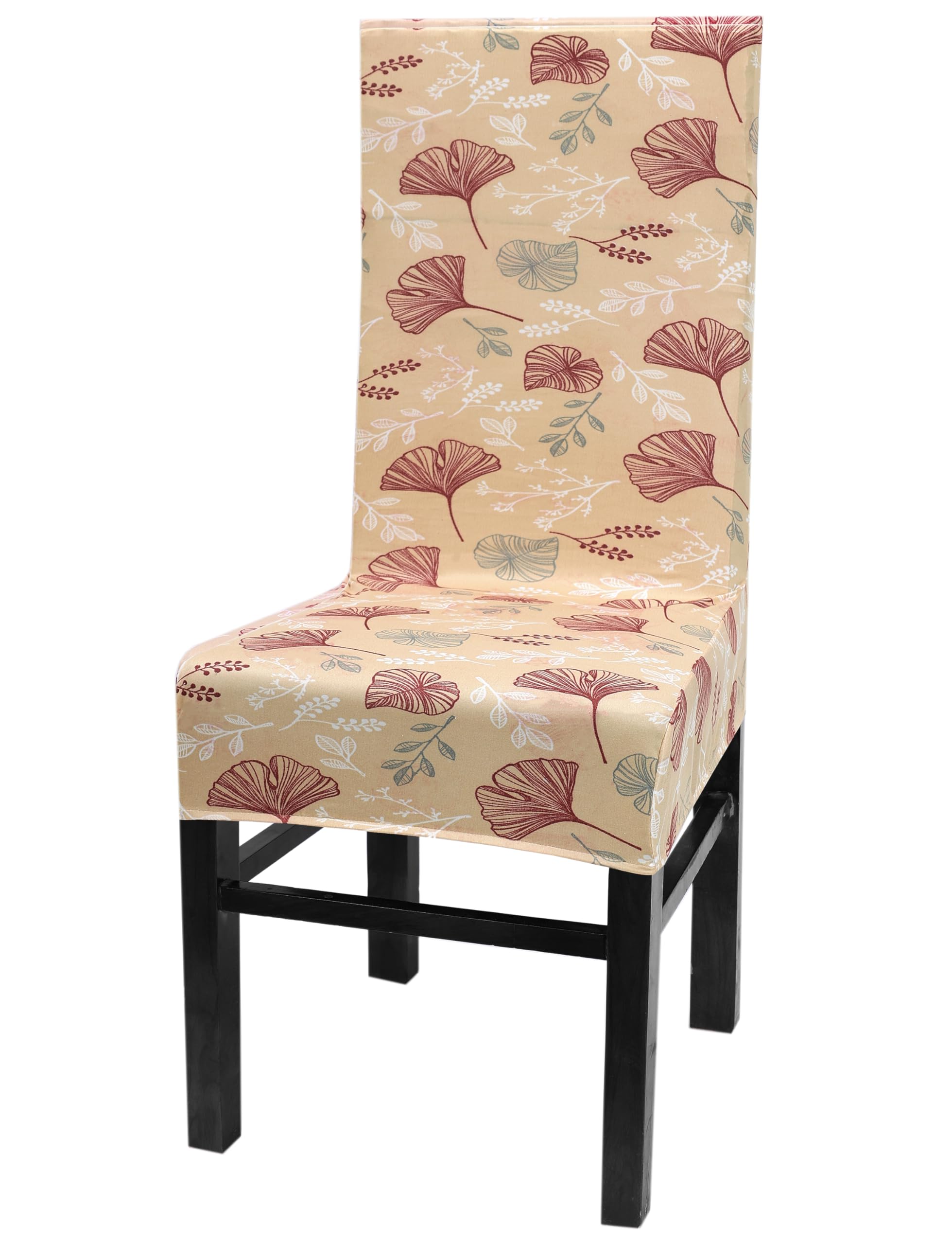Yellow Weaves Elastic Stretchable Dining Chair Cover, Removable Washable Elastic Printed Dining Chair Covers (1 Piece, Leaf Beig