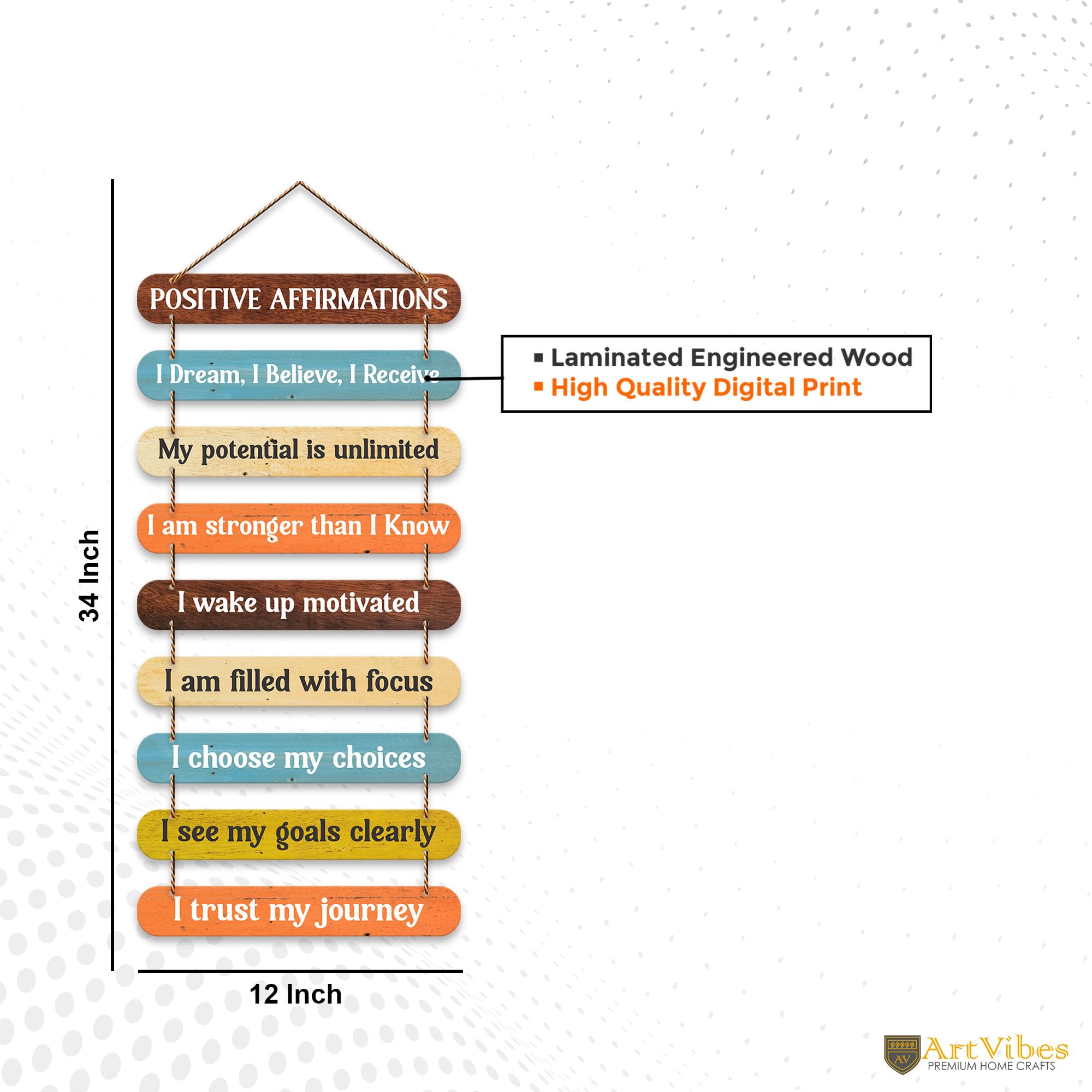 Artvibes Positive Affirmations Printed Wooden Wall Hanging for Home Decorative Items | Living Room | Gifts | Wall Artwork For Ha