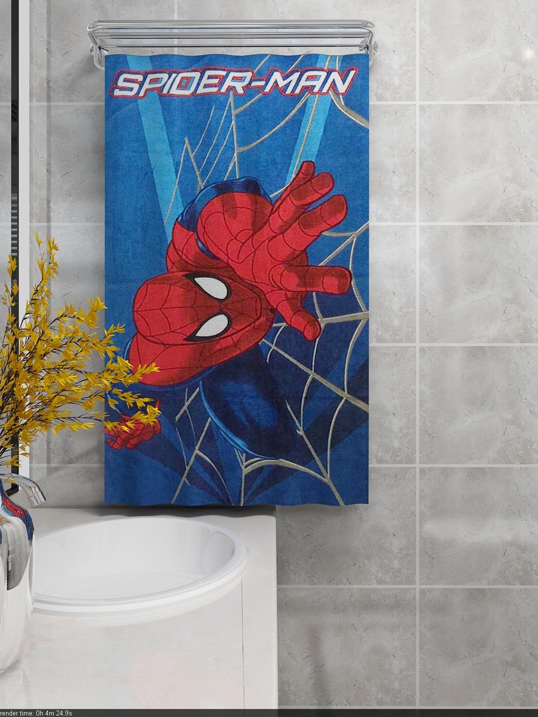 Athom Living Marvel Spider Man 350 GSM Cotton Bath Towel  Blue
