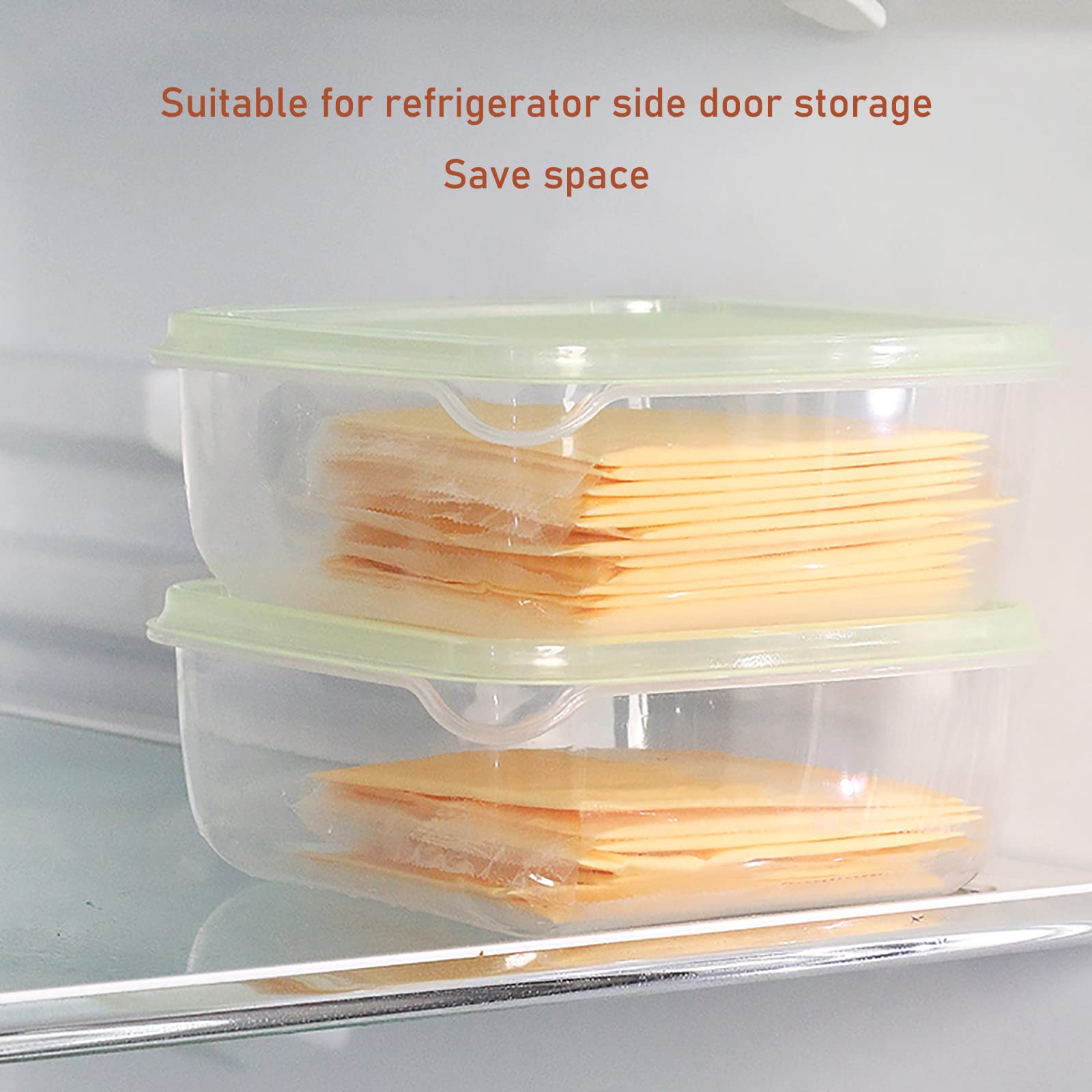 WonLiq Cheese Slicer Storage Containers - 2 Pack, Airtight, Reusable, Plastic, Green Cover, Transparent, Keeps Cheese Fresh