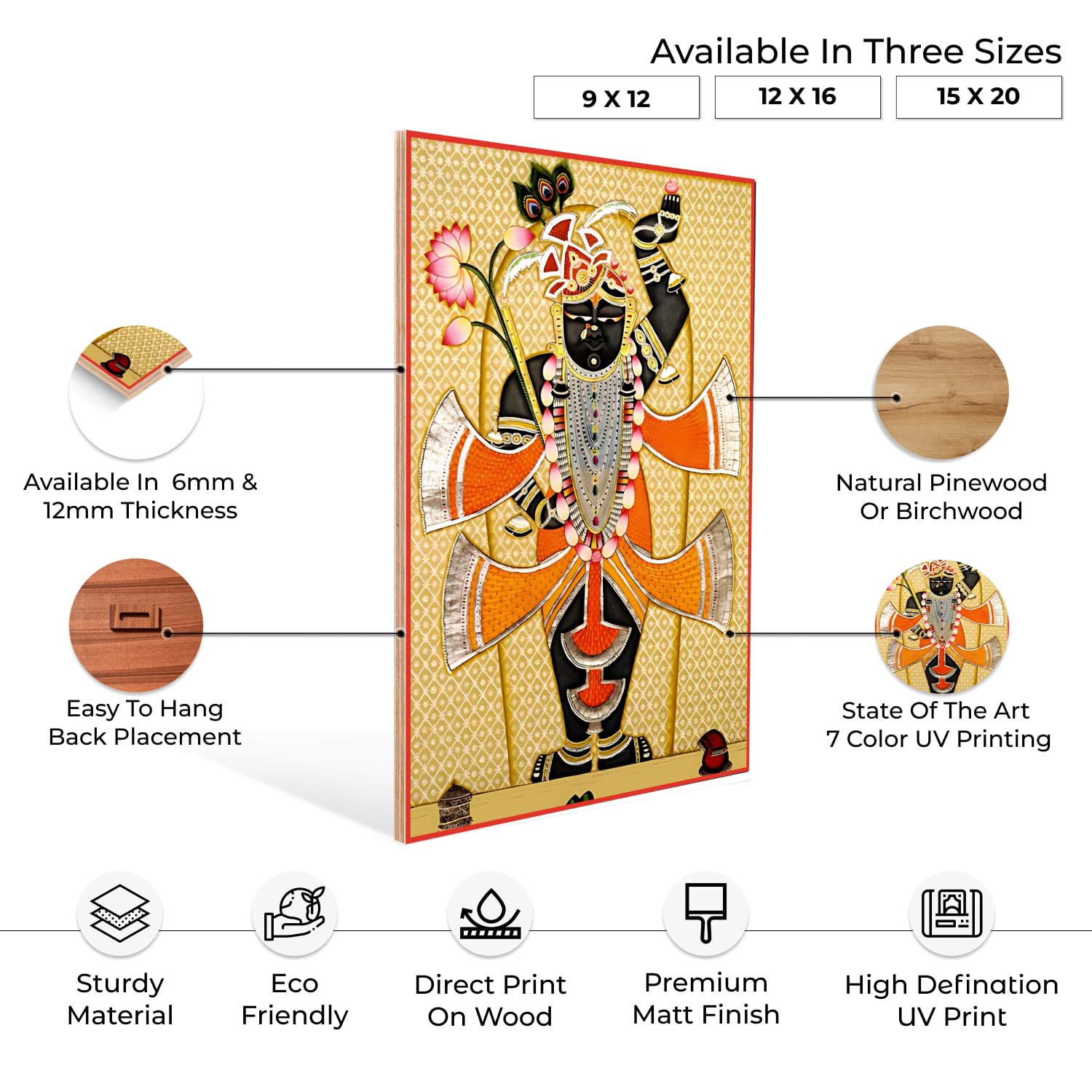 Chalk My Theme Shrinath Ji Orange Pichwai Wood Print Wall Art Home Decor, Living Room, Bedroom, Cafe, Room Painting For Wall Dec