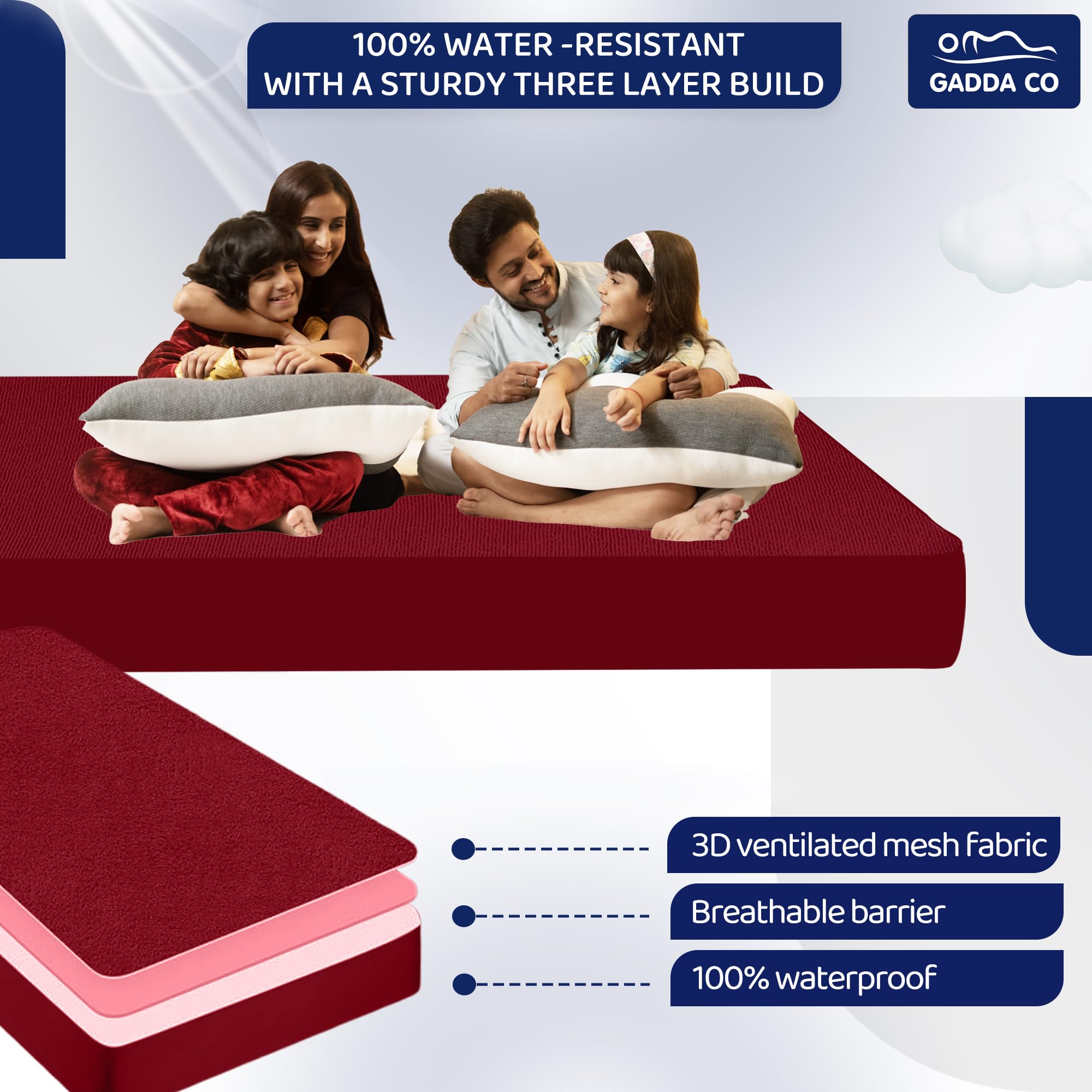 Gadda Co Water Proof Terry Cotton Mattress Protector/Cover -As Per Your Mattress Size, Customized Size (Max Width 78 Inch And Ma