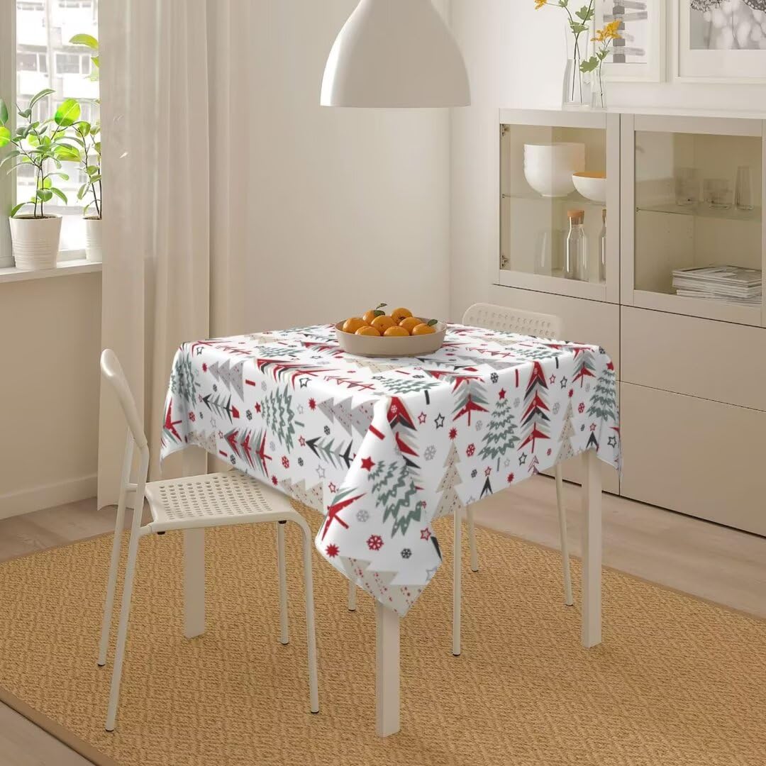 BETGINY Merry Christmas Tablecloth 60 x 60 Inch Square Colorful Christmas Trees Table Cloth Washable Holiday Winter Table Cover