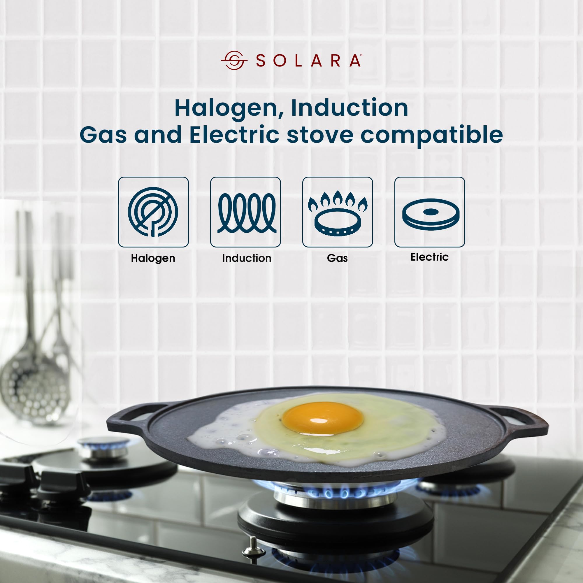 SOLARA Cast Iron 12 Inch(30 CM) Tawa, Tawa for Dosa/Uthappam/Roti/Chapati/Naan, Gas & Induction Friendly, Cast Iron Tawa Cookwar