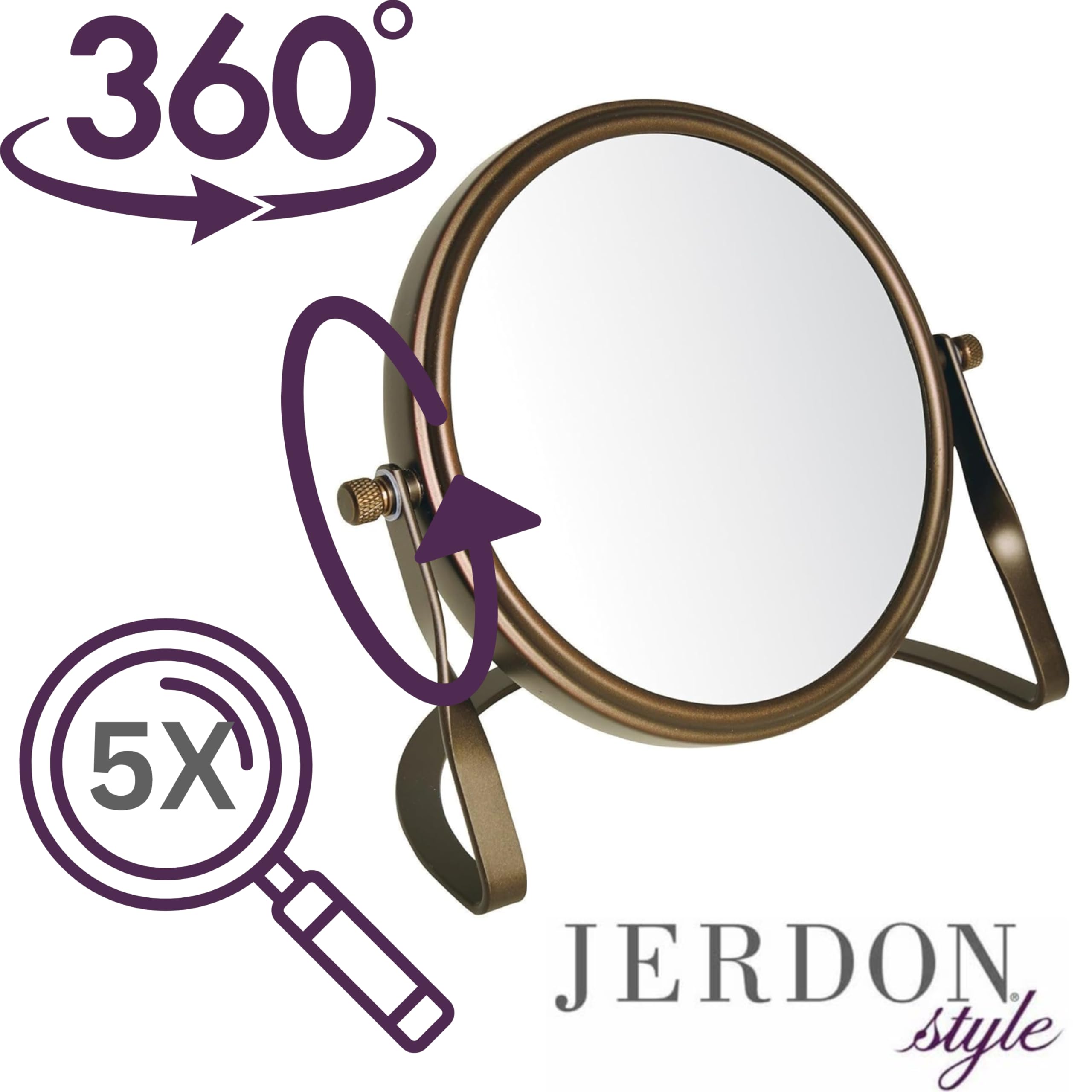 Model'S Choice Jerdon Tabletop Vanity Makeup Mirror With Bronze Finish - 5.5    Diameter Mirror With 5X-1X Magnification - Model