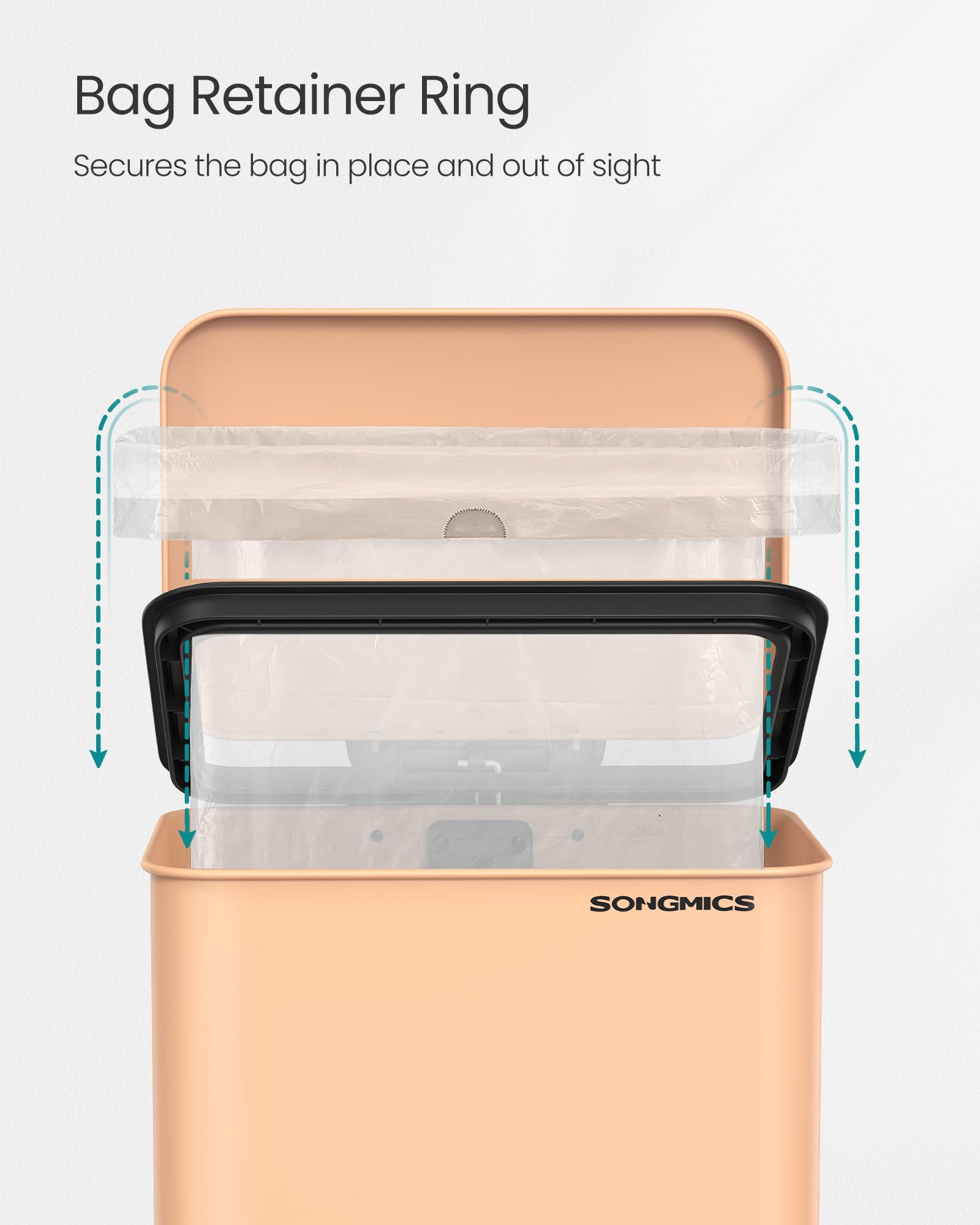 Songmics Kitchen Trash Can, 10.5 Gallon (40 L) Garbage Can, Large Step Trash Bin With Lid, Stainless Steel, Soft Close, 15 Trash