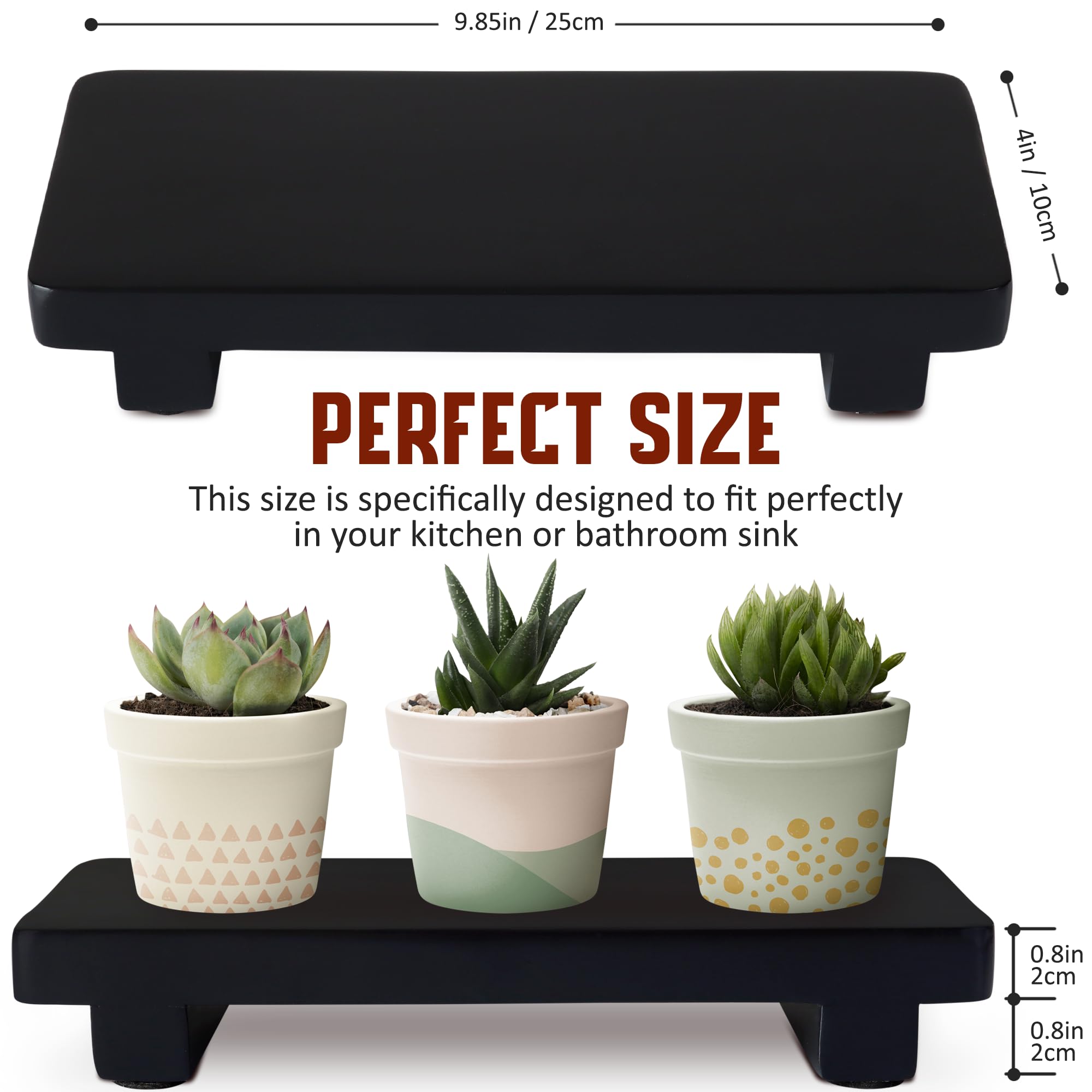 Demigo Sink Soap Stand, 100% Acacia Wood Riser 9.8 X 4 Inches Rustic Candle Plant Holder - Bathroom Counter Decor, Wood Stand Di