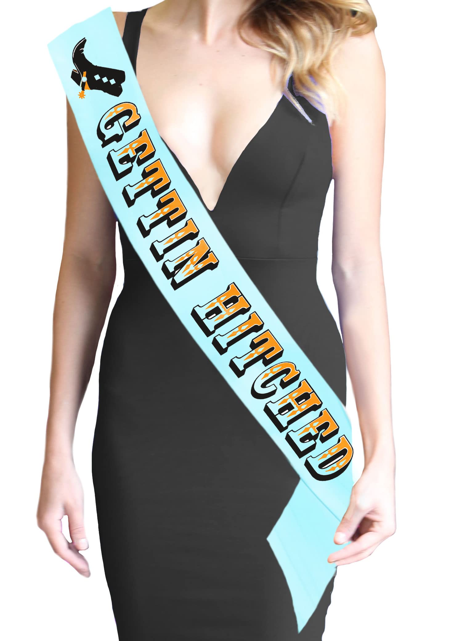 Southern Bride Sash - Bridal Grade Satin Bachelorette Party Cowgirl Sash - Gettin Hitched Shiny Gold Sash For Bride - Cowboy Wes