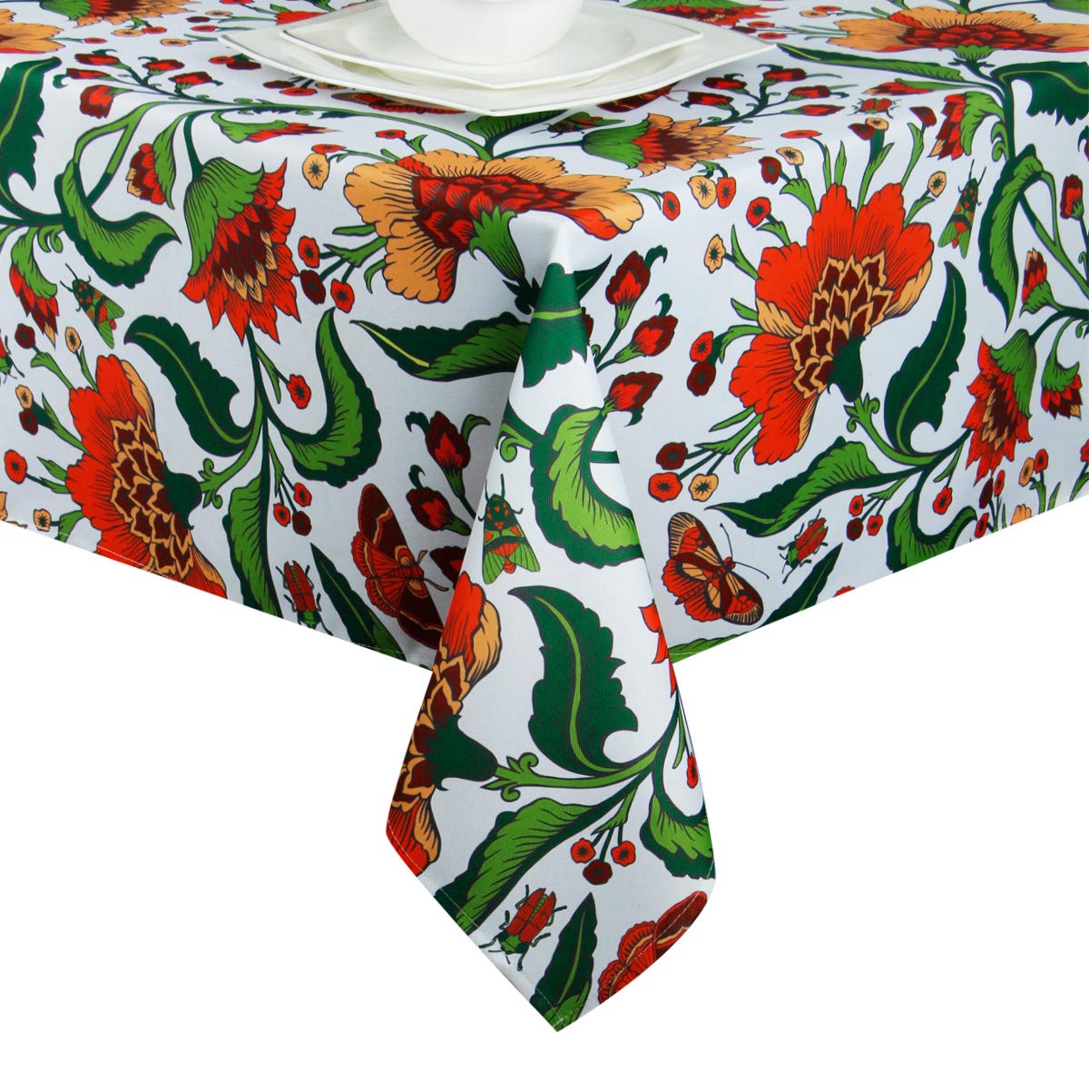 Ehousehome Outdoor Indoor Spill Proof Waterproof Tablecloth,Vintage Floral Design Patio Fabric Table Cover,Home Dinner D  Cor Wr