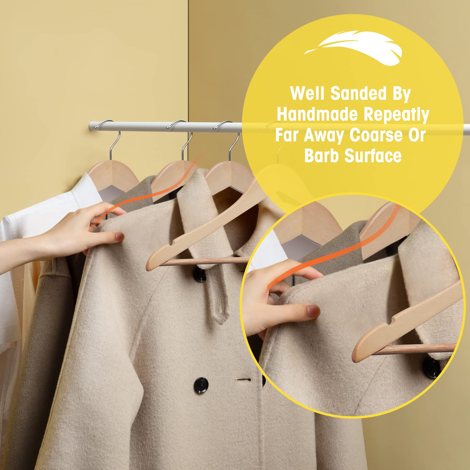 UINICOR Wooden Hangers - 20 Pack - Slim Wooden Suit Hangers Coat Hangers for Closet  Heavy Duty Hangers Precisely Cut Notches Wood Hangers Clothes Hangers for Shirt Suit Dress Light Natural