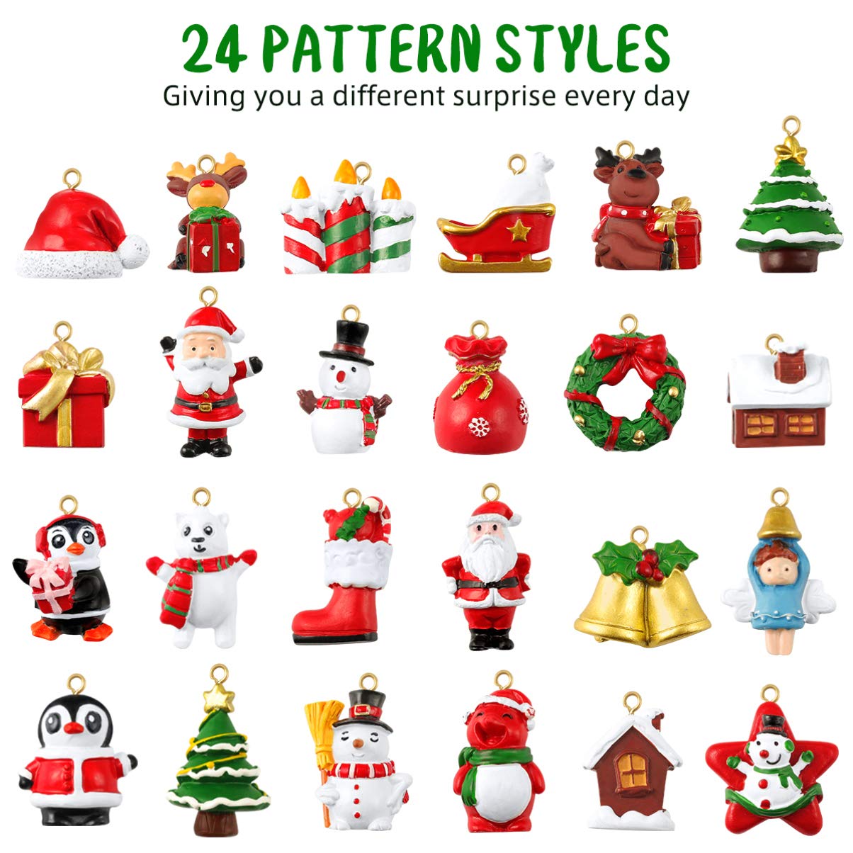 Countdown to Christmas Advent Calendar with 24Pcs Christmas Tree Hanging Ornaments for Xmas Tree Holiday Decor