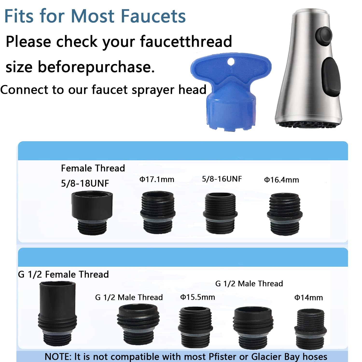 Pull Down Spray Head For Kitchen Faucet, 3 Modes With 9 Adapters, Faucet Head Replacement Compatible With Moen, American Standar